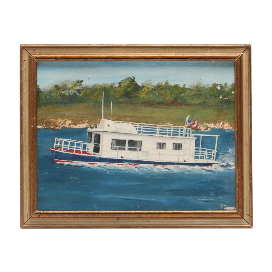 G. Kuhn Oil Painting of Riverboat