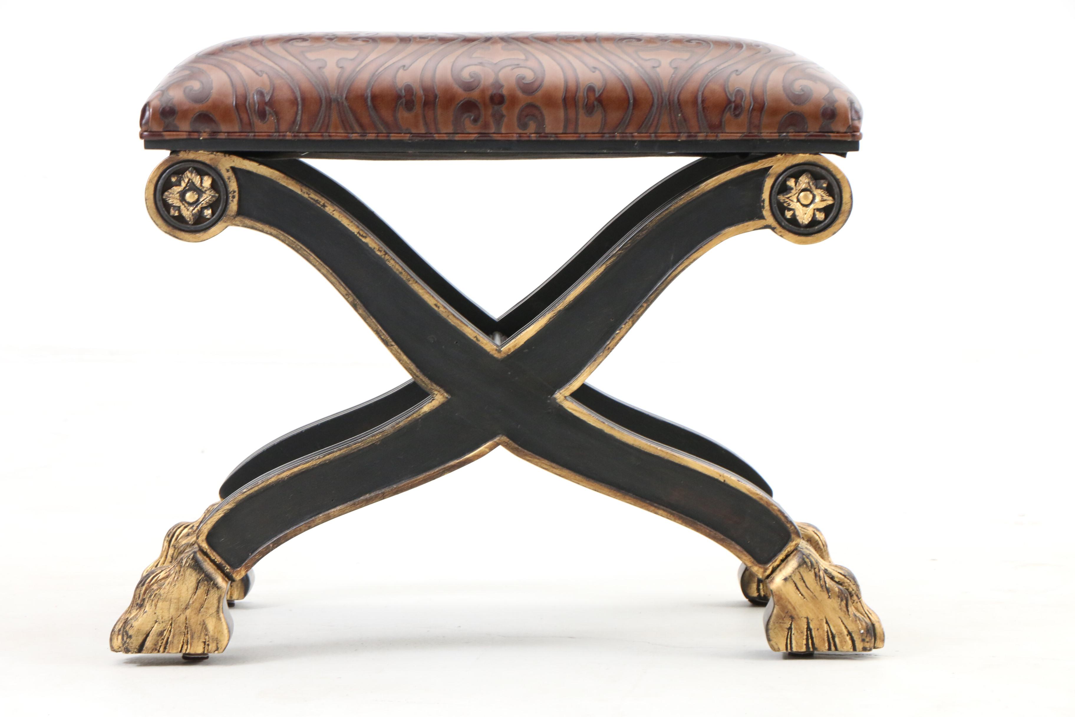 Roman Style Curule Stool With Gilt Paw Feet