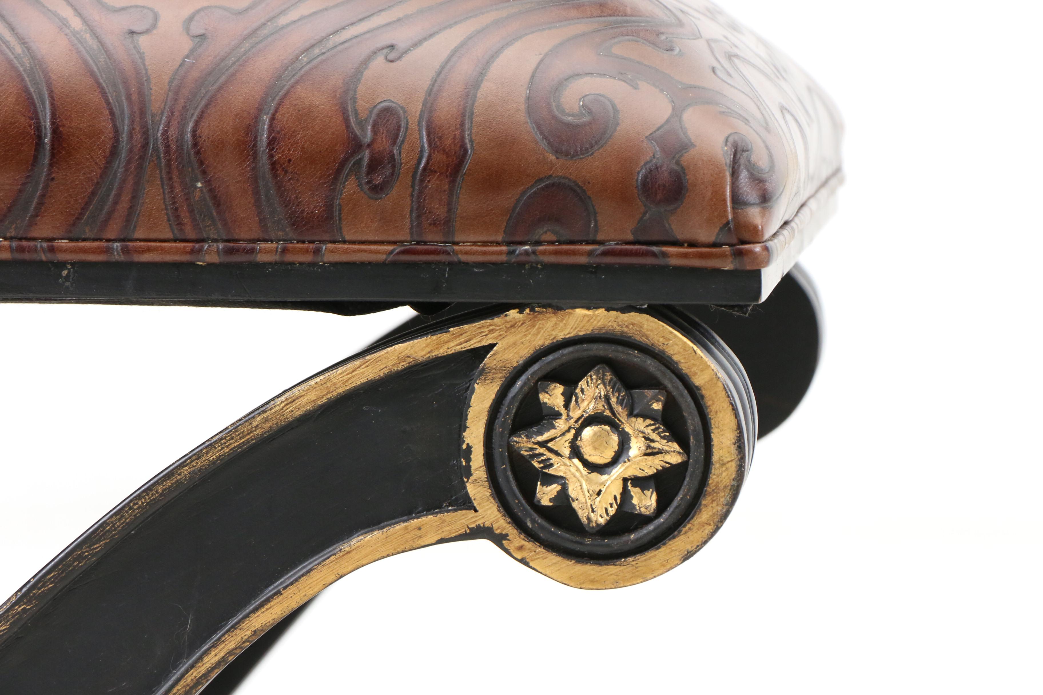 Roman Style Curule Stool With Gilt Paw Feet