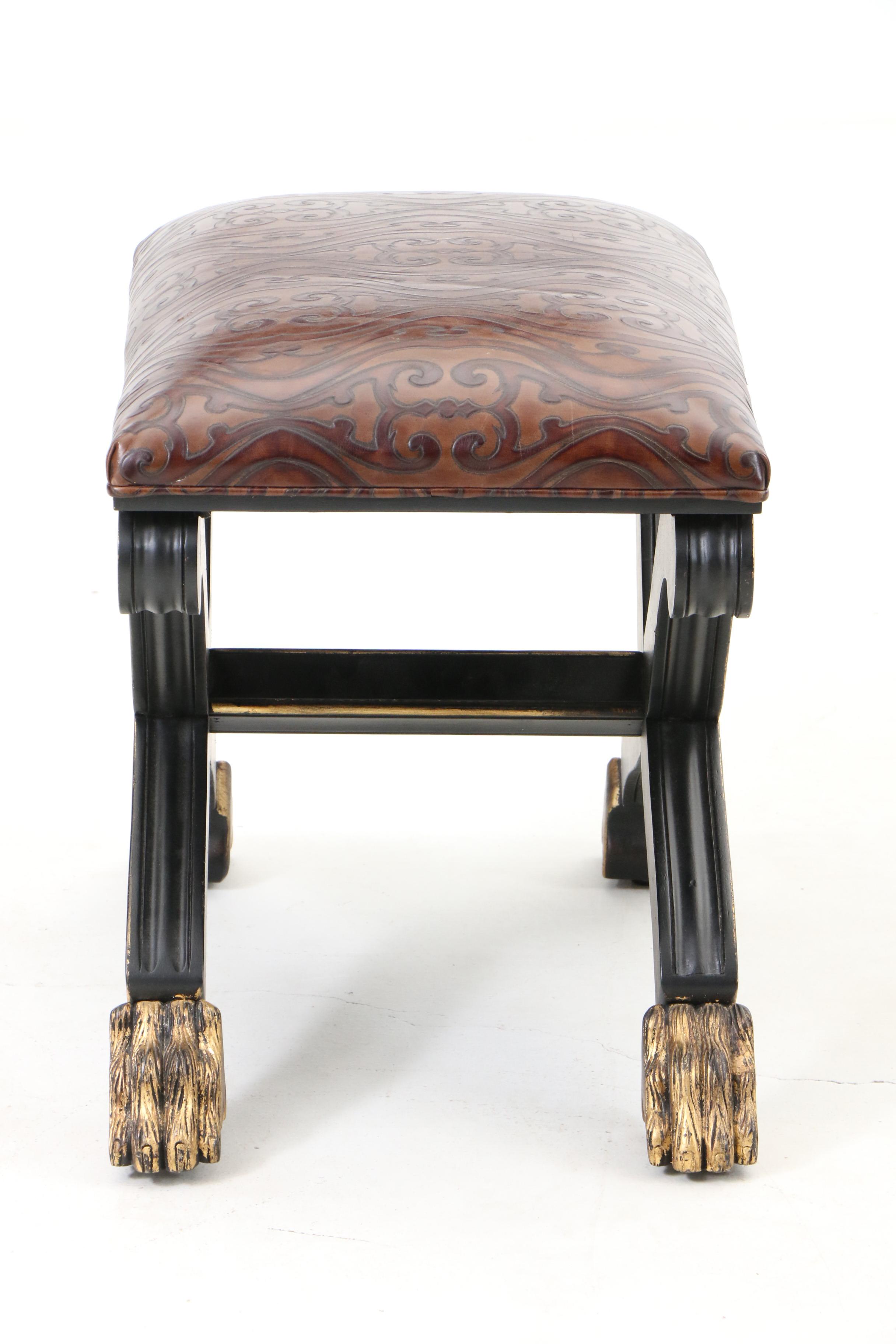 Roman Style Curule Stool With Gilt Paw Feet