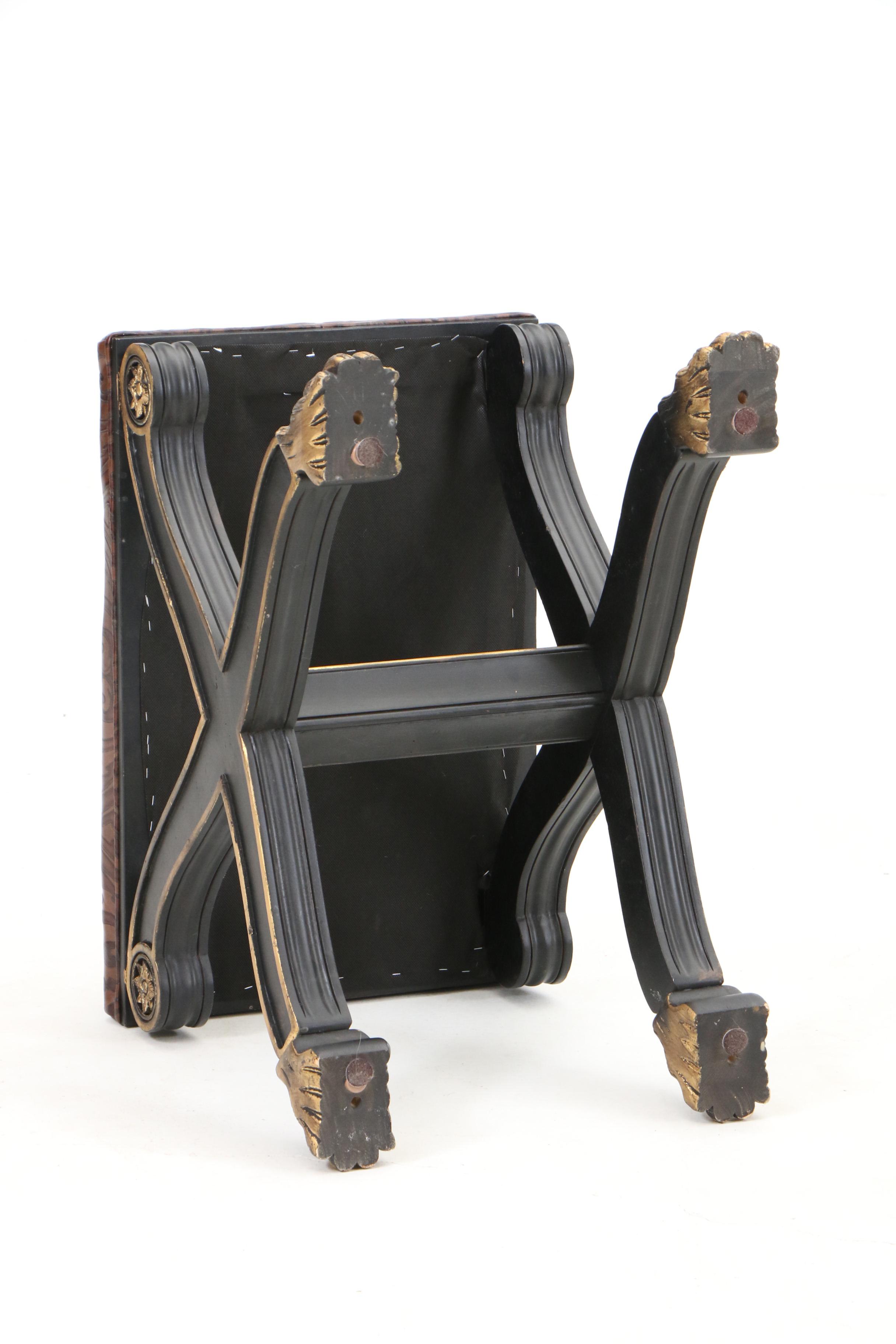 Roman Style Curule Stool With Gilt Paw Feet