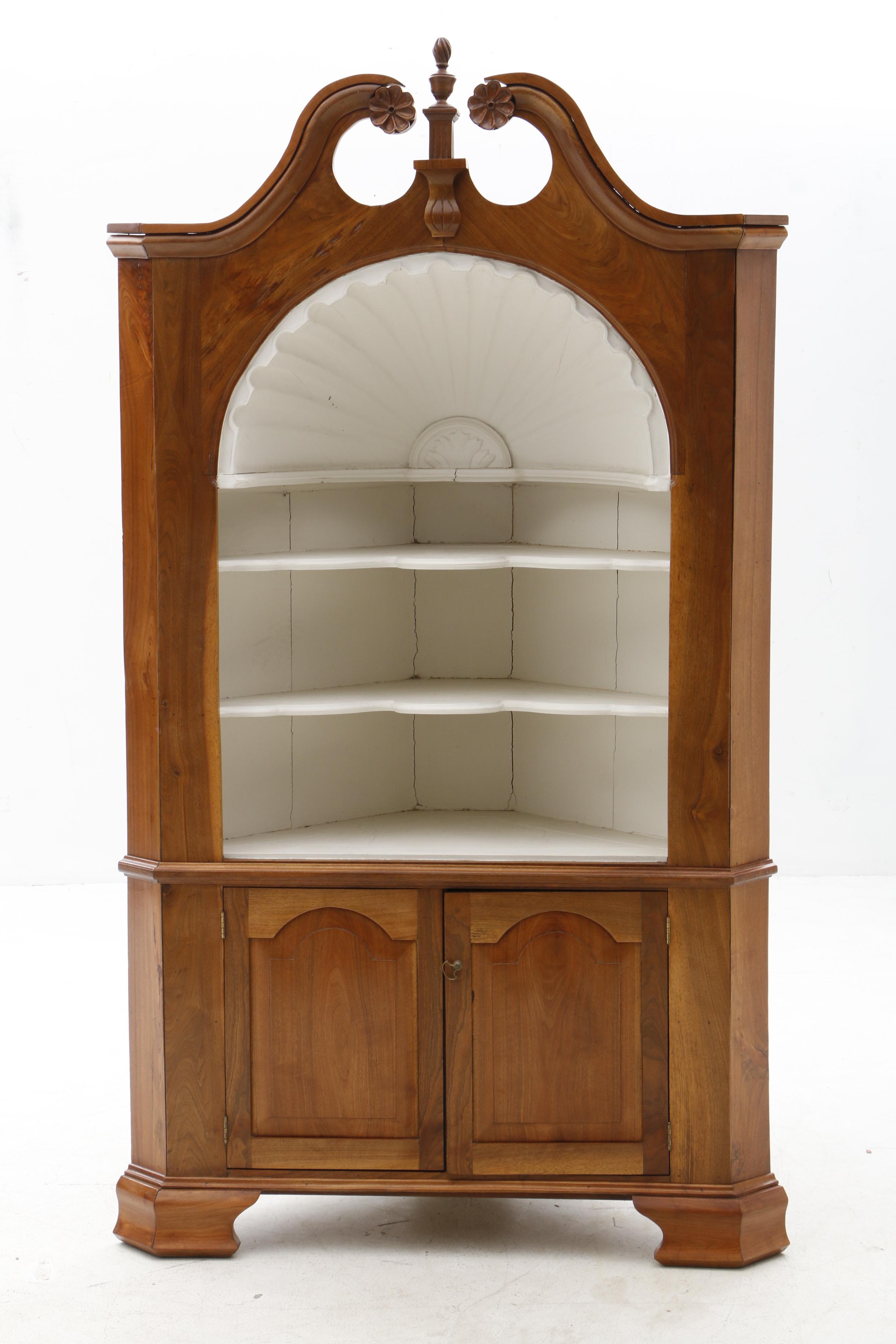 Late Federal Walnut Clam Shell Corner Cabinet, 19th Century and Later