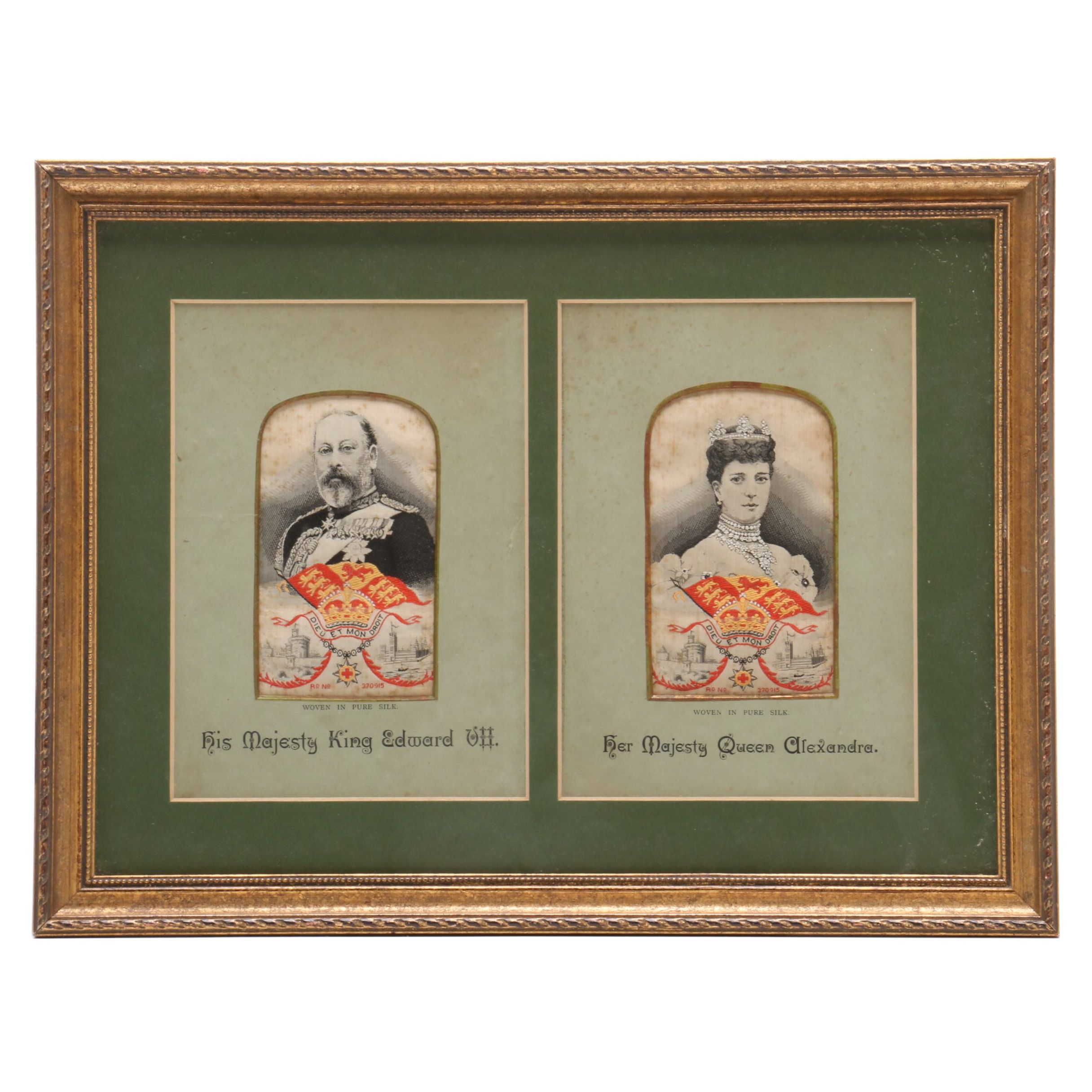 Woven Silk Tapestry Portraits of King Edward VII and Queen Alexandra
