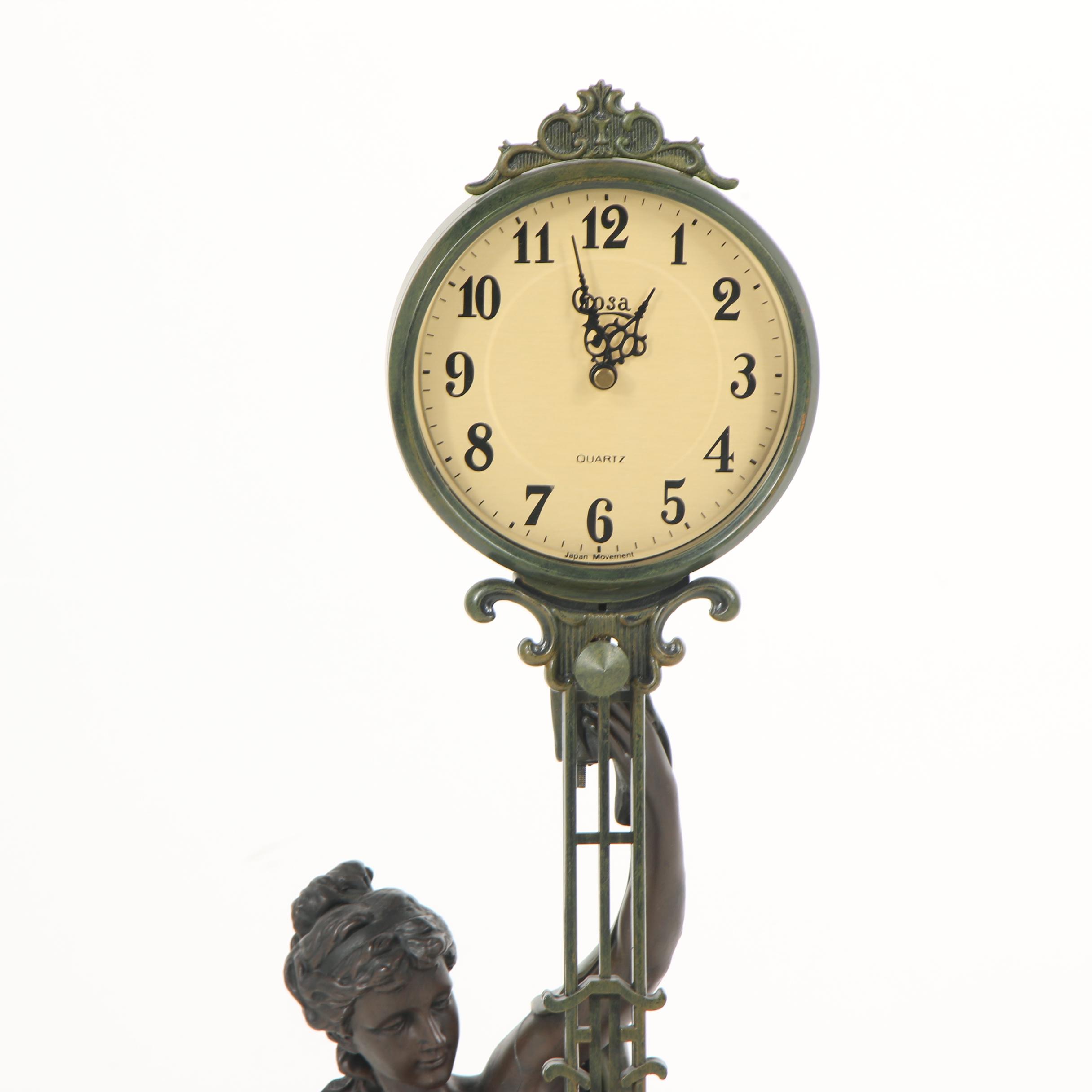 Design Toscano "Grande-Scale Flora" Swinging Pendulum Clock in Faux Bronze