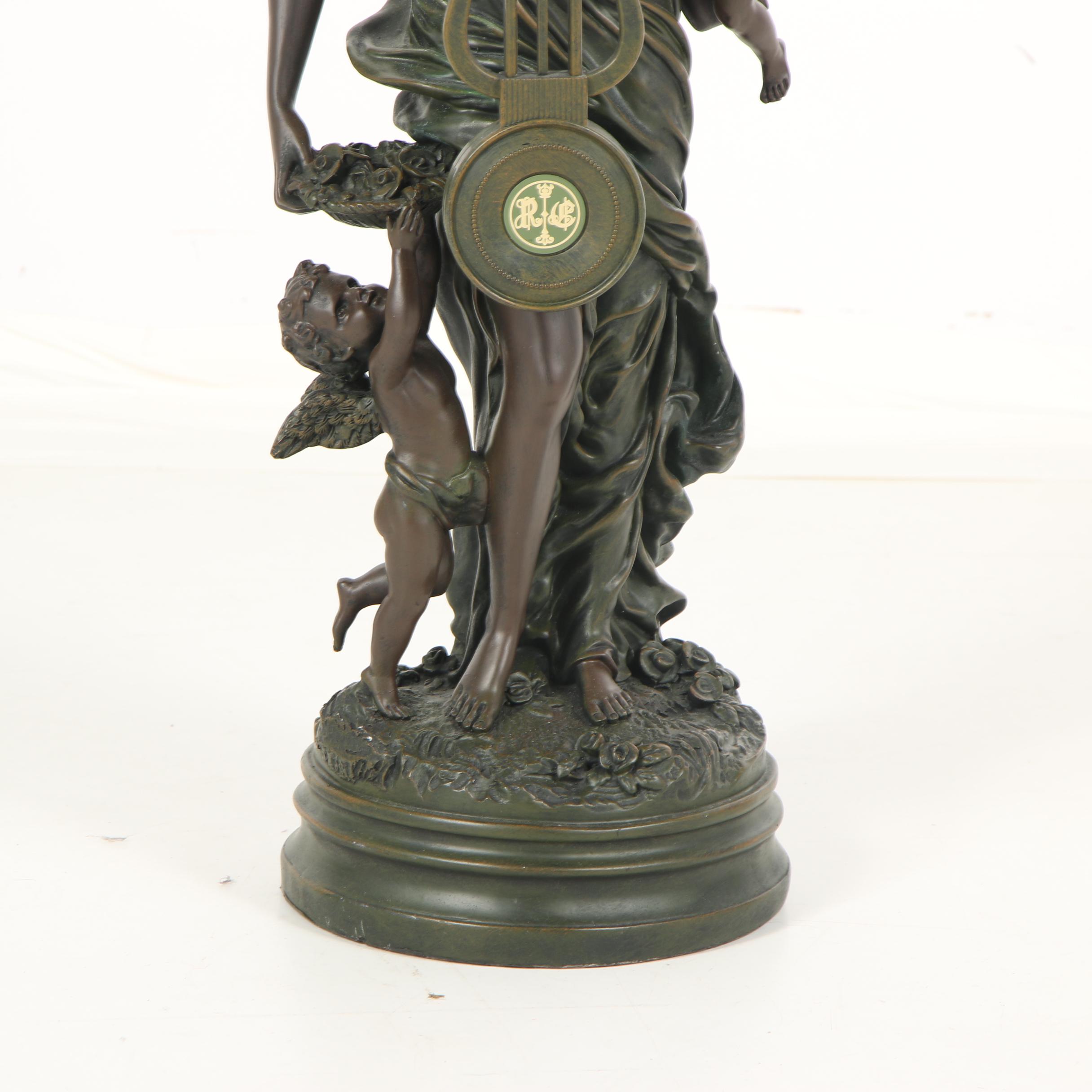 Design Toscano "Grande-Scale Flora" Swinging Pendulum Clock in Faux Bronze