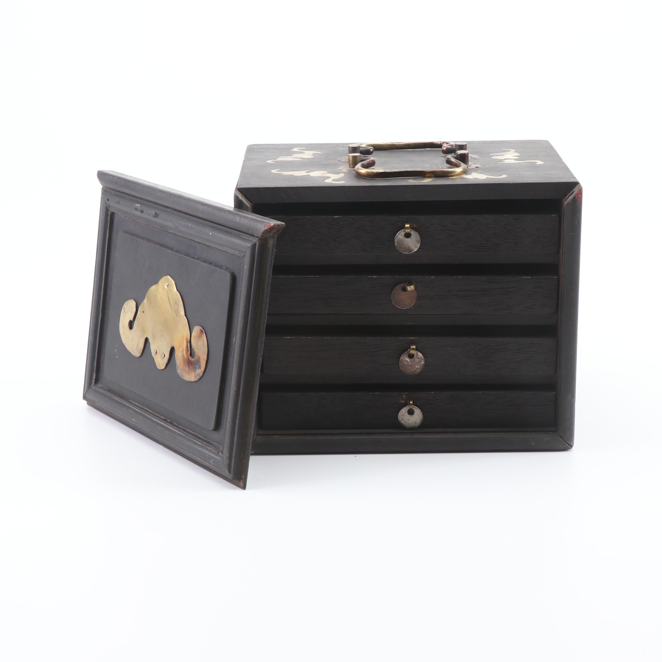 Vintage Mahjong Set in Shell Inlay Case