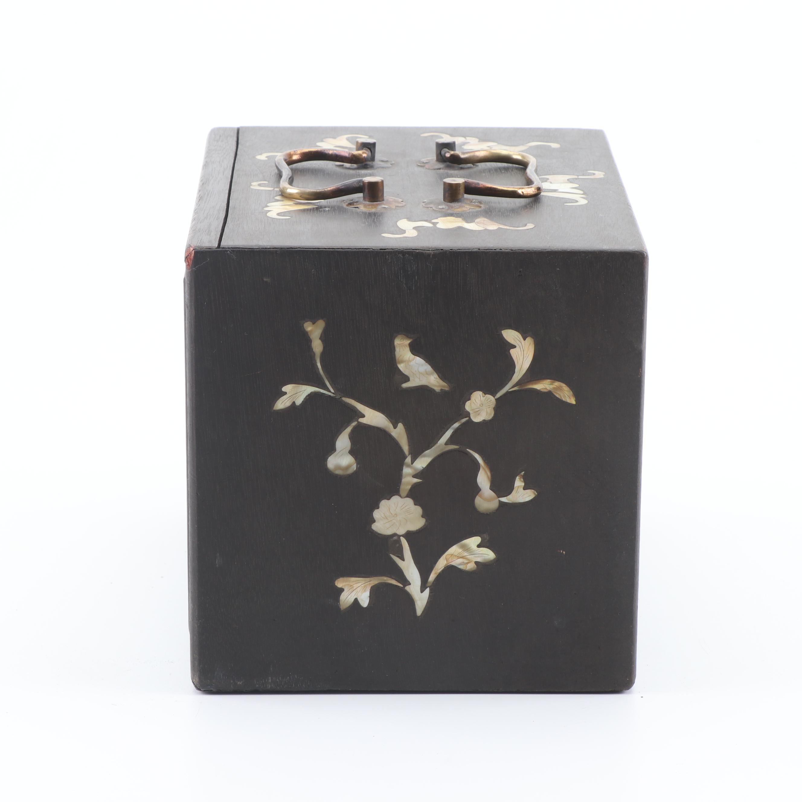 Vintage Mahjong Set in Shell Inlay Case