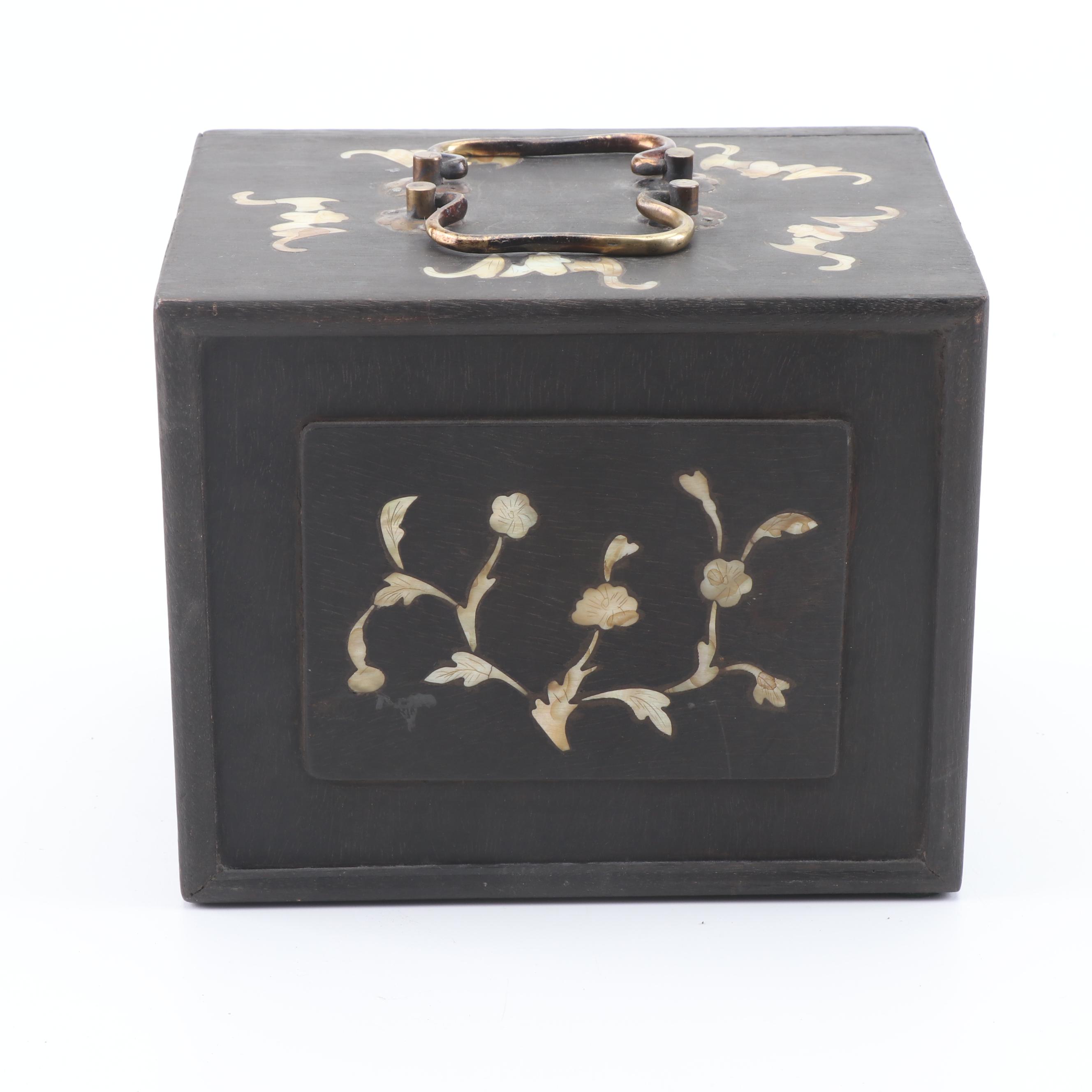 Vintage Mahjong Set in Shell Inlay Case