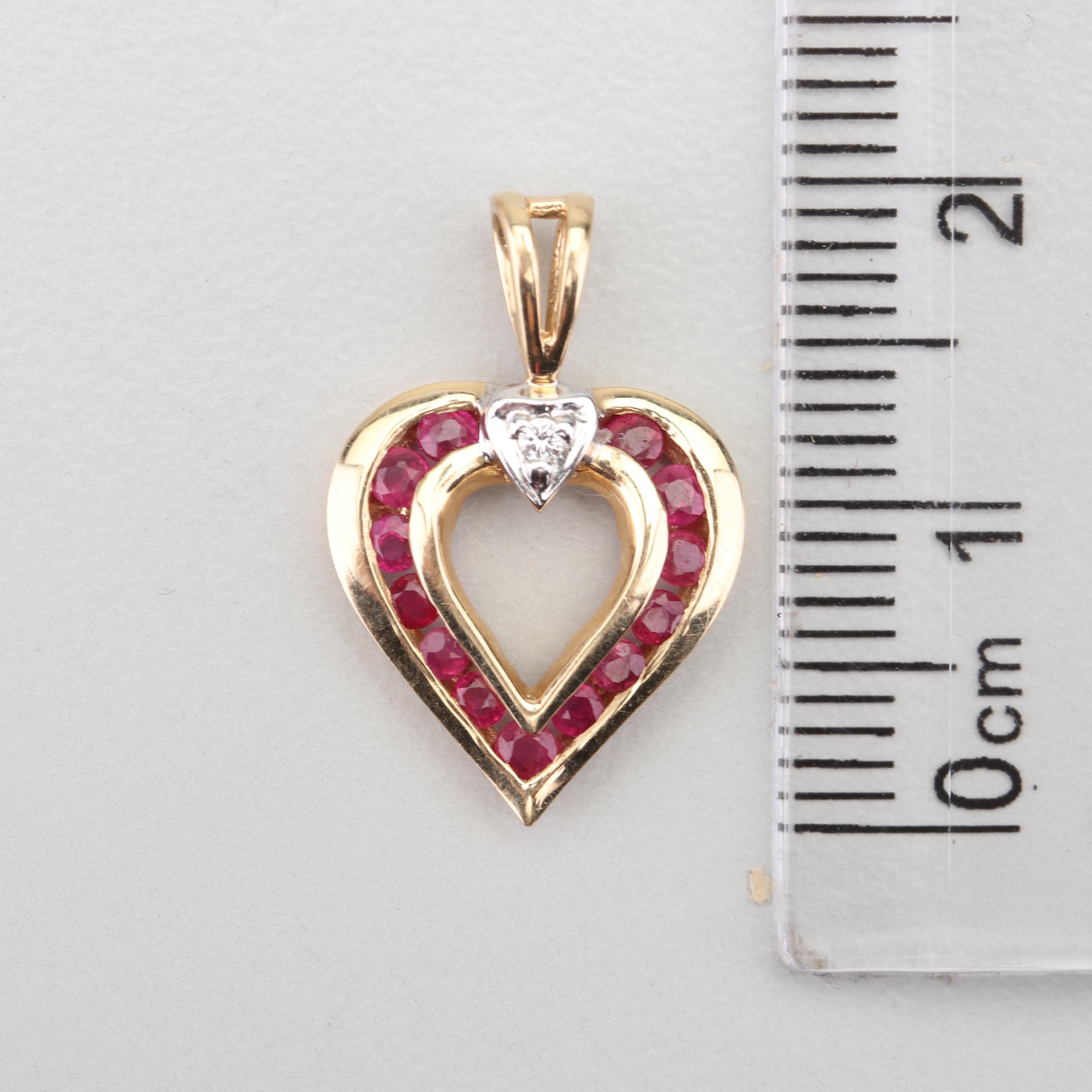 14K Yellow Gold Ruby and Diamond Heart Pendant
