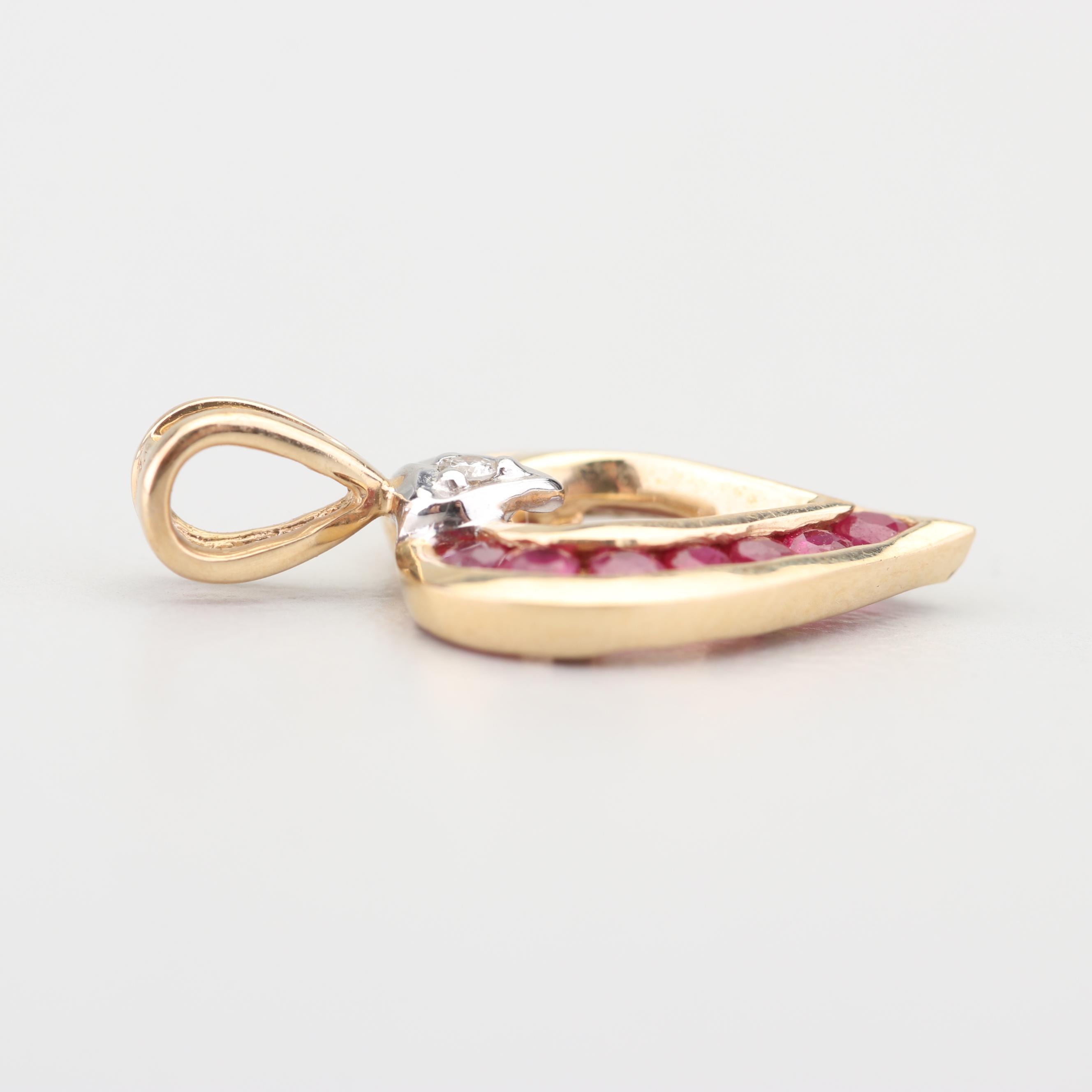 14K Yellow Gold Ruby and Diamond Heart Pendant