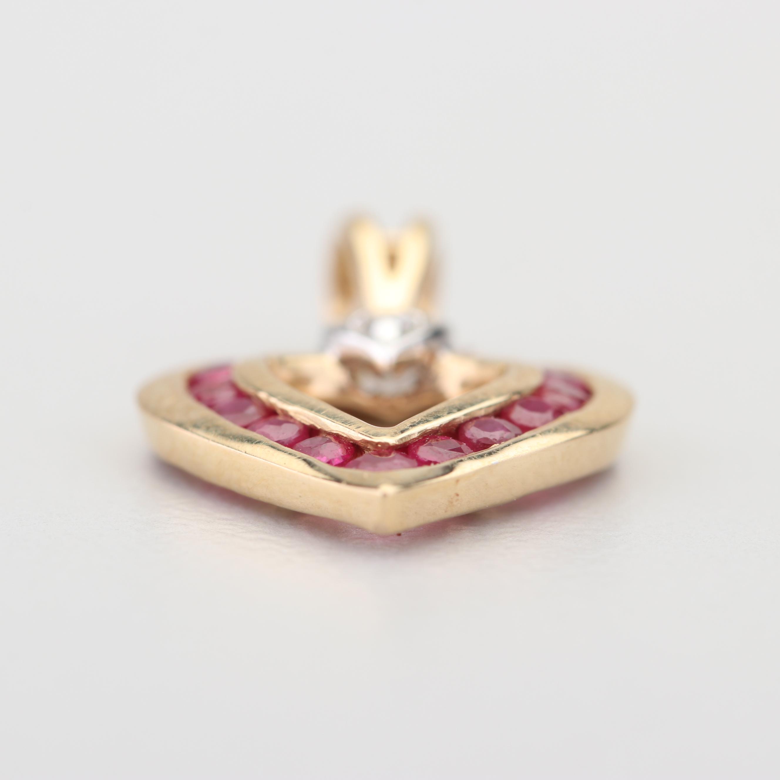 14K Yellow Gold Ruby and Diamond Heart Pendant