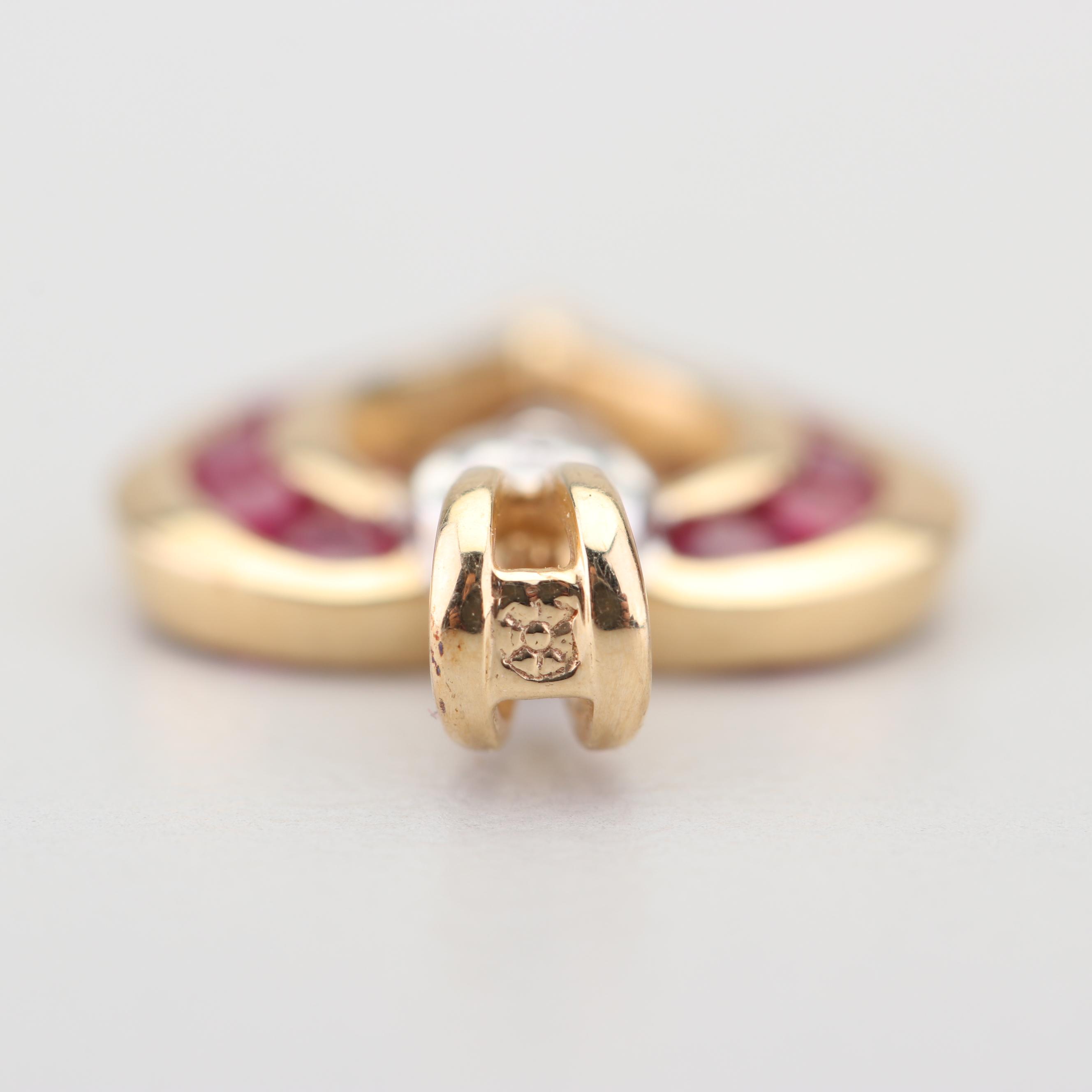 14K Yellow Gold Ruby and Diamond Heart Pendant