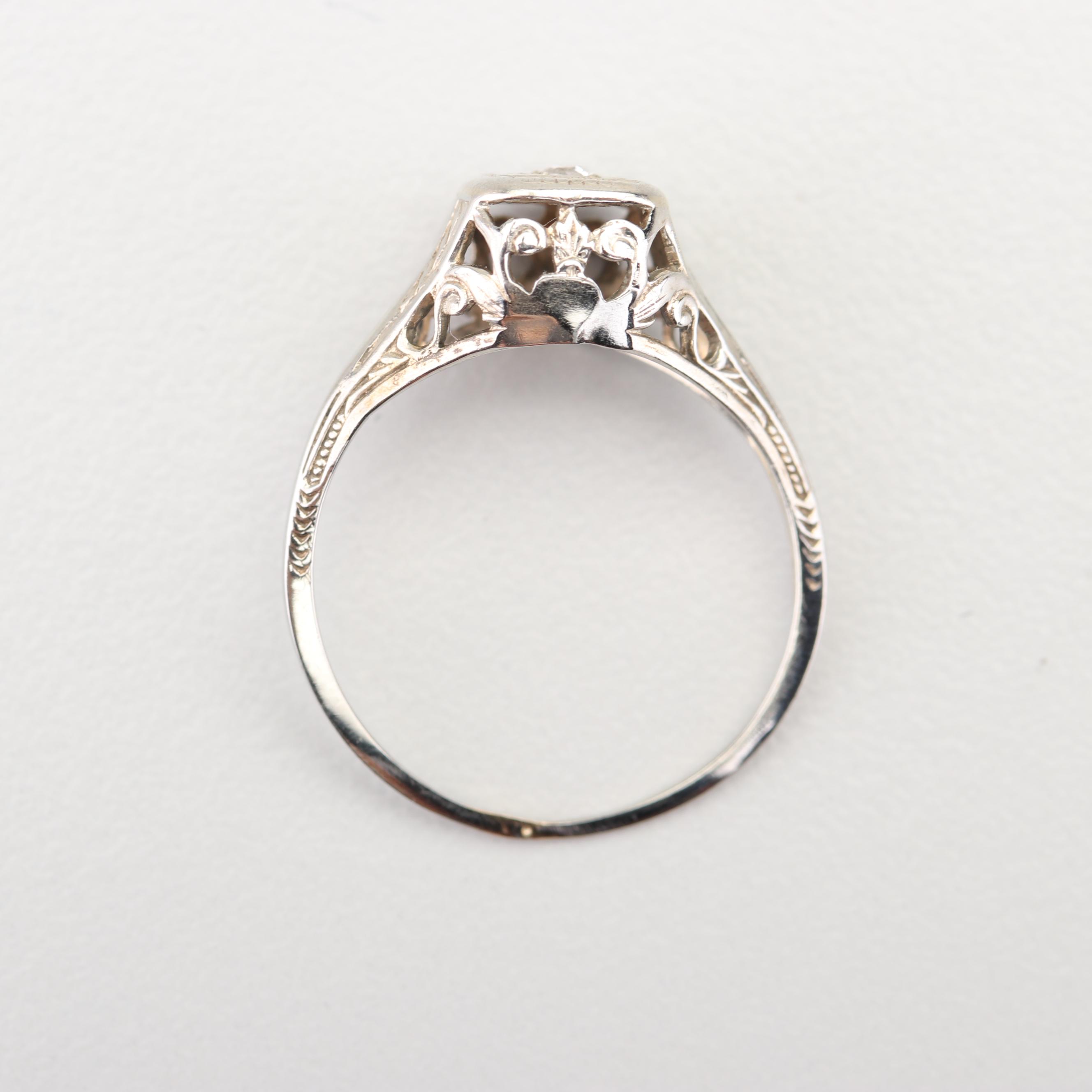 18K White Gold Old European Cut Diamond Ring