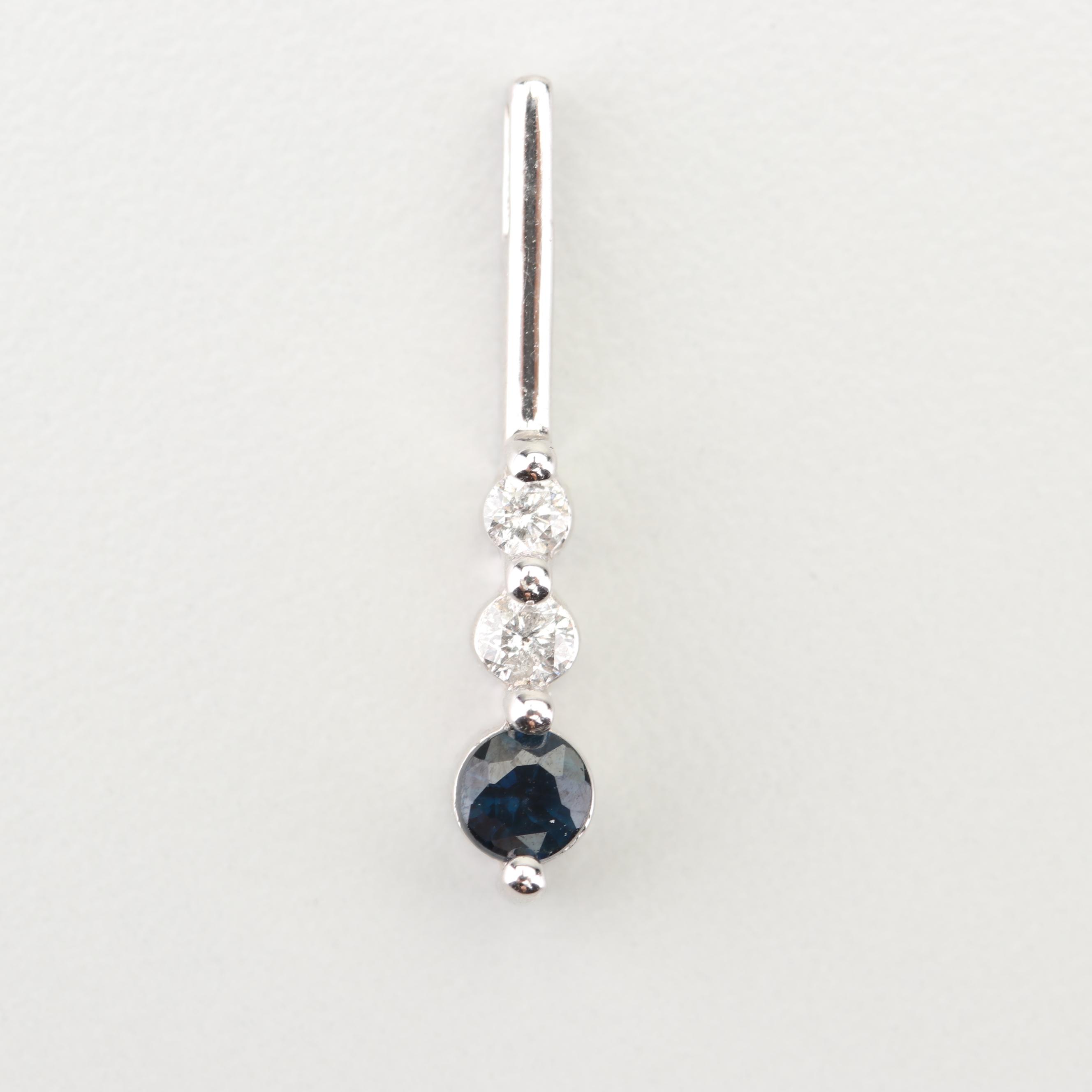 10K White Gold Sapphire and Diamond Pendant