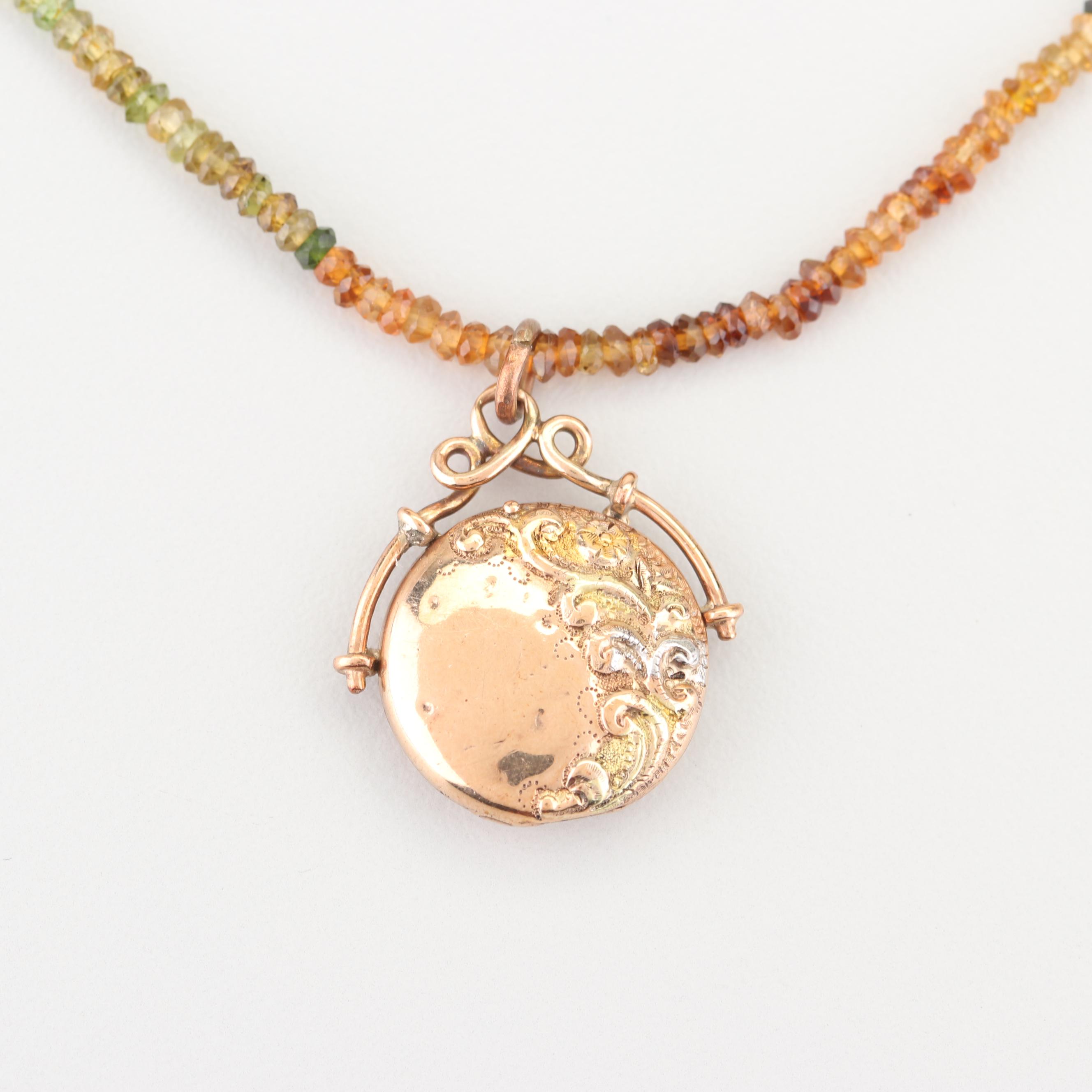 Faceted Gemstone Necklace with 10K Yellow Gold Clasp and Gold Tone Pendant