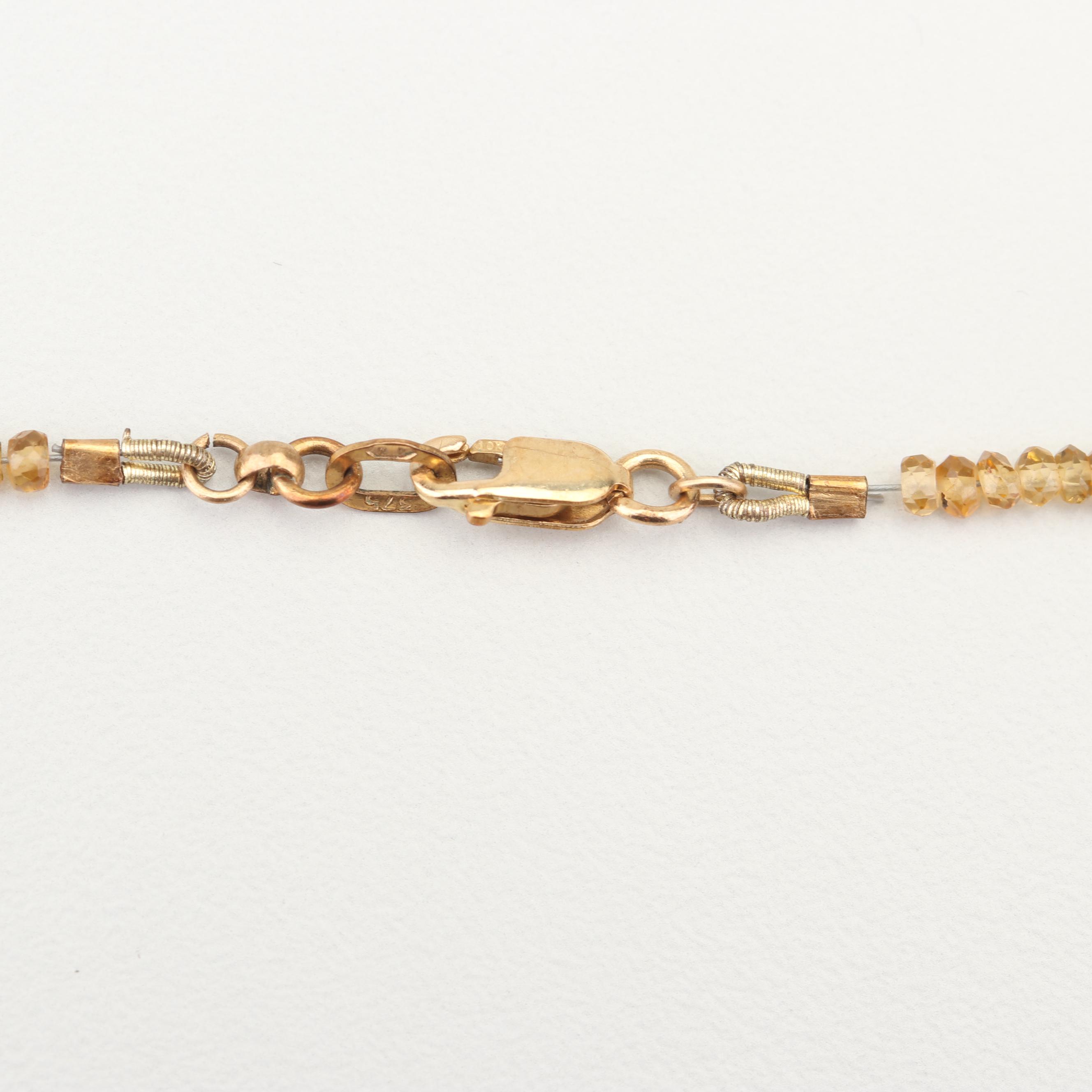 Faceted Gemstone Necklace with 10K Yellow Gold Clasp and Gold Tone Pendant
