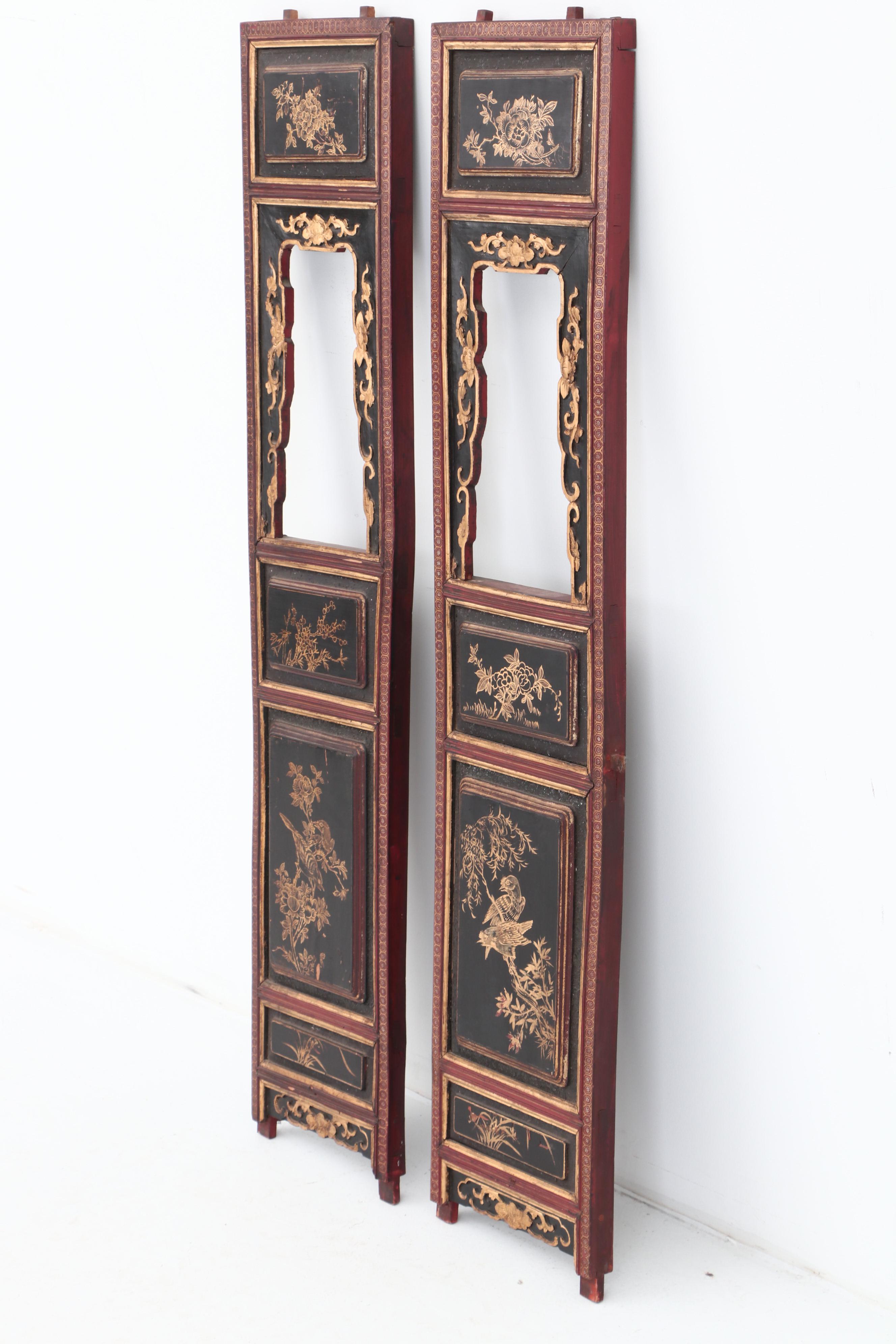 Carved Chinese Gilt Floral and Foliate Motif Screen Panels