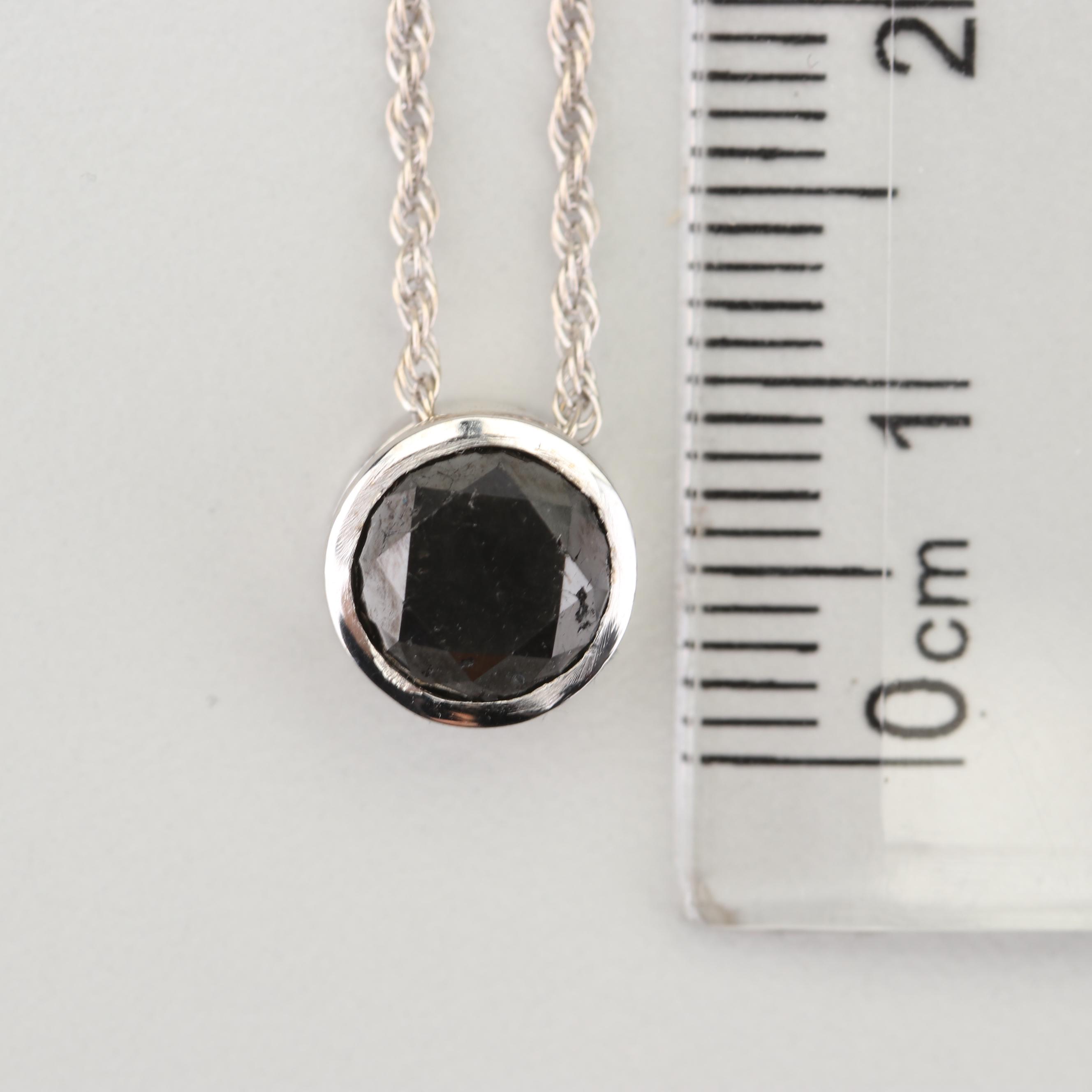 14K White Gold and Black Diamond Pendant Necklace