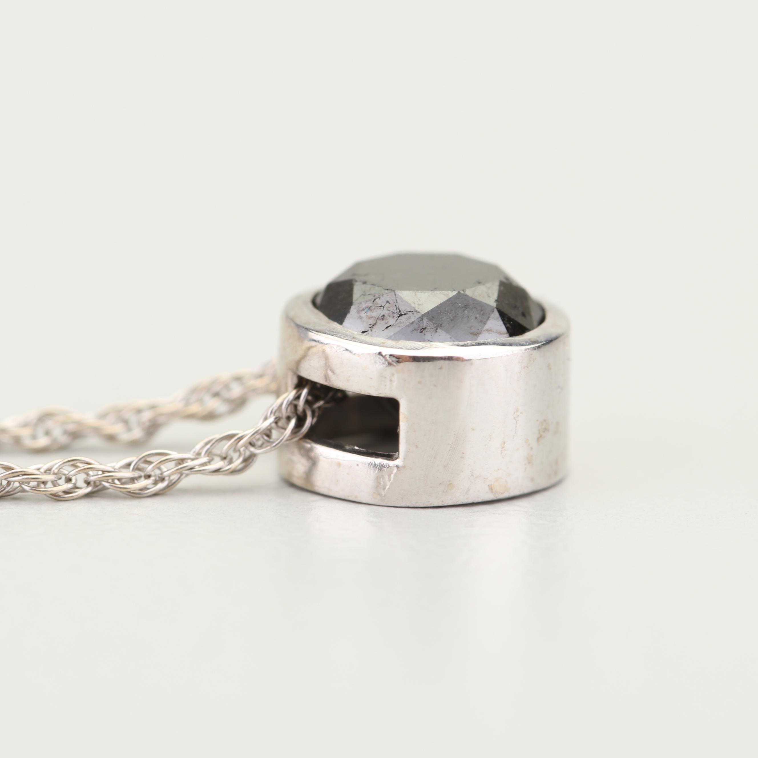 14K White Gold and Black Diamond Pendant Necklace
