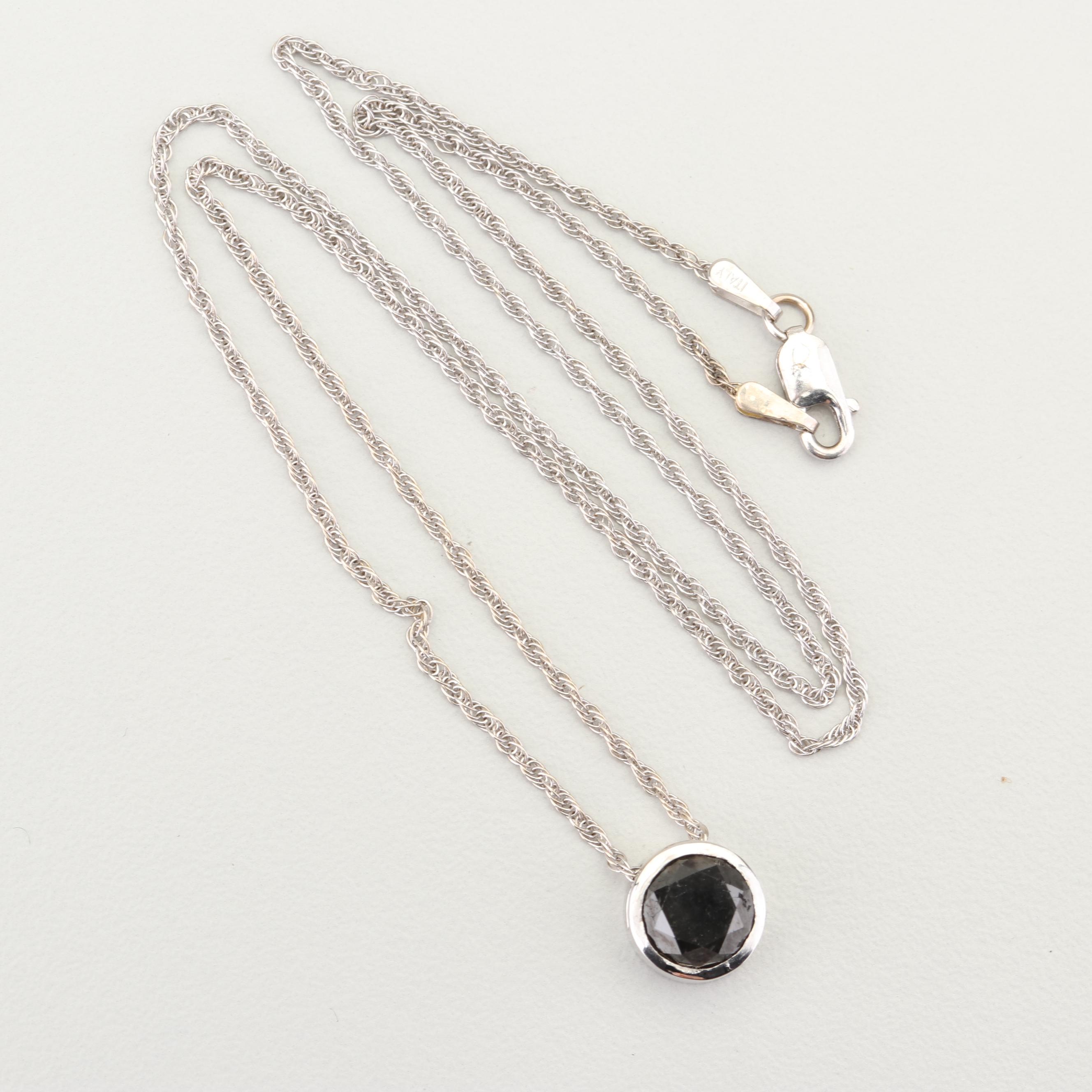 14K White Gold and Black Diamond Pendant Necklace