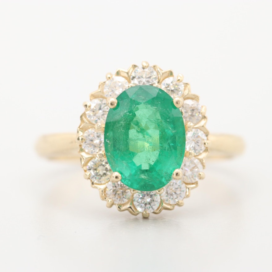 14K Yellow Gold 1.71 CT Emerald and Diamond Ring