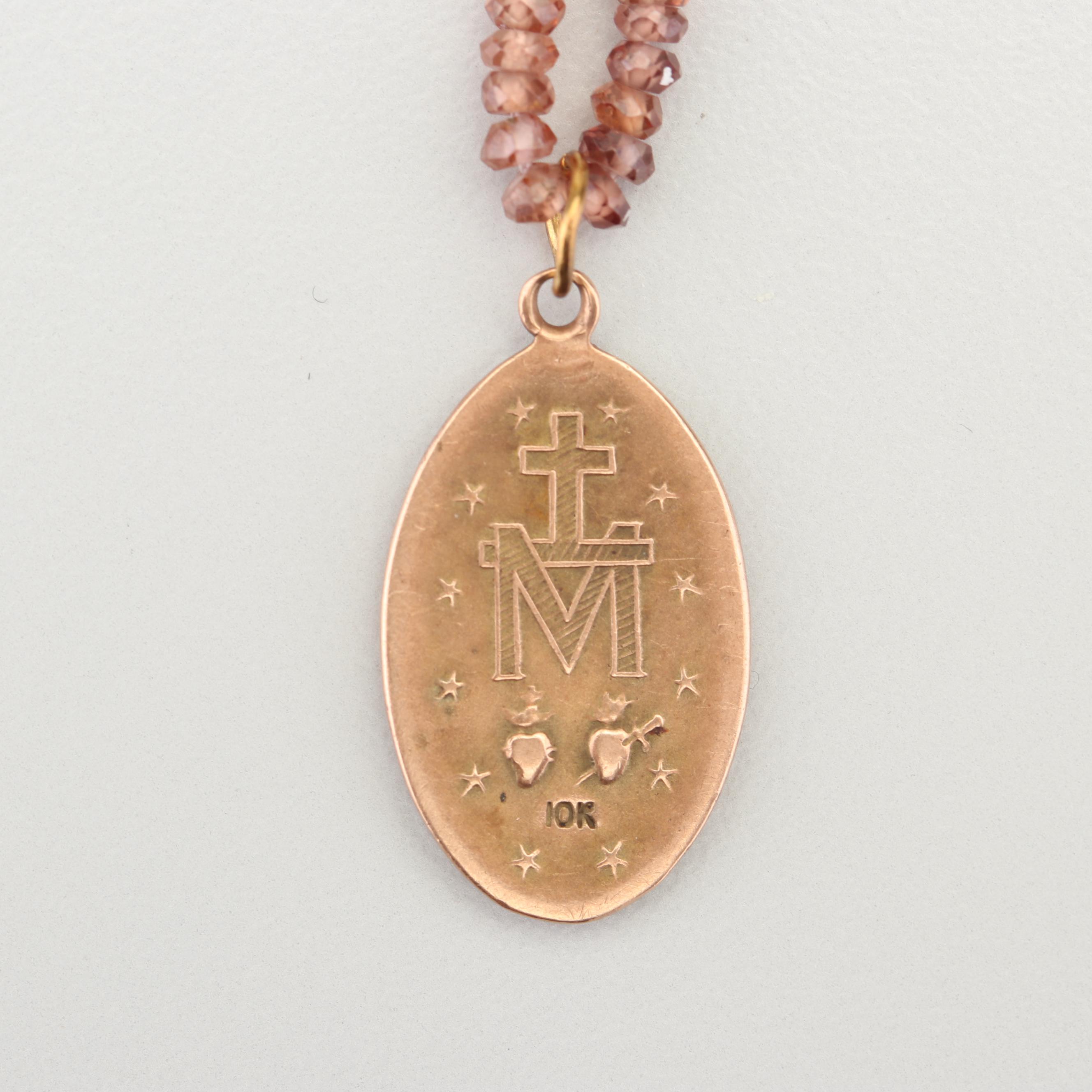 10K Yellow Gold Religious Pendant and Gemstone Necklace with 14K Gold Clasp