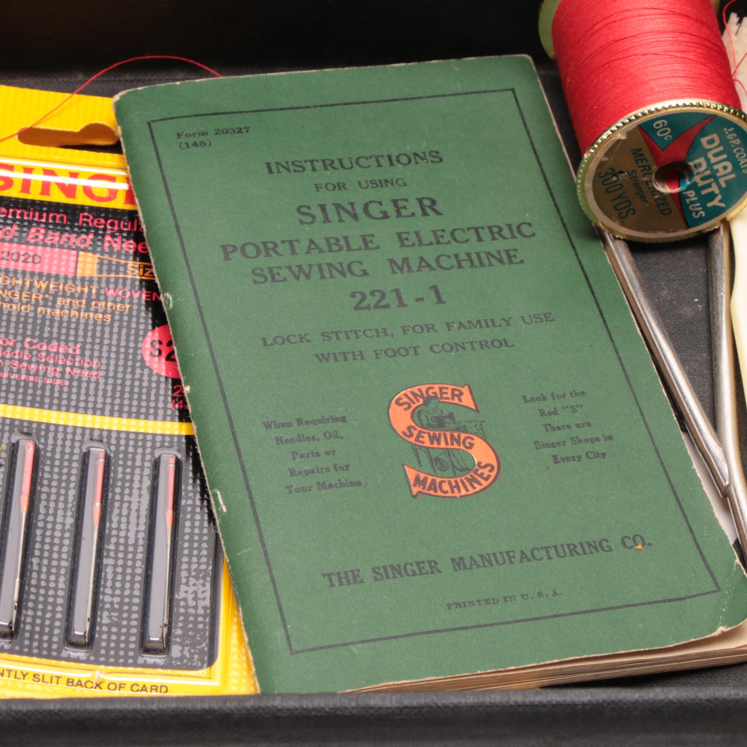 1947 Featherweight Singer Sewing Machine Model 221 with Case and Accessories