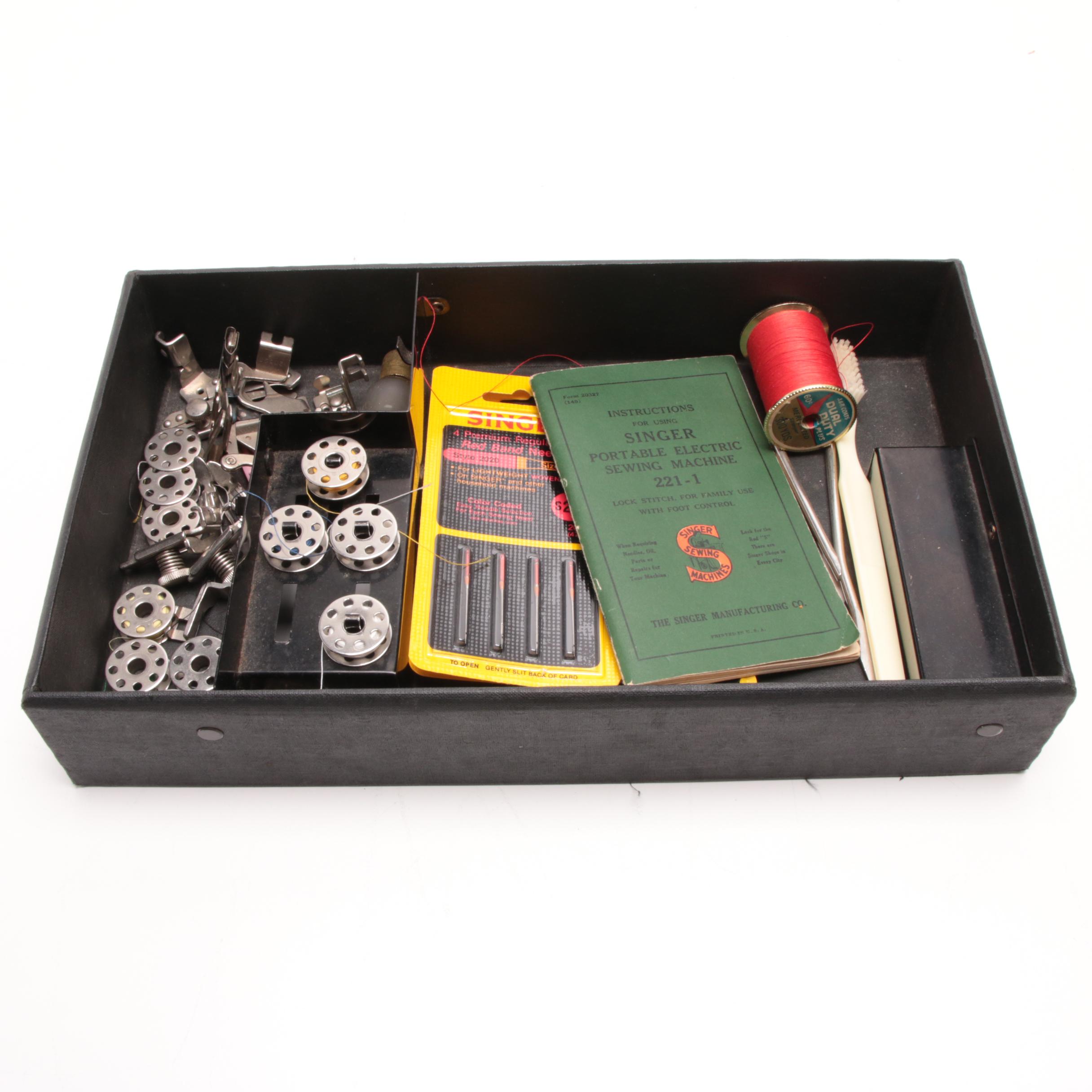 1947 Featherweight Singer Sewing Machine Model 221 with Case and Accessories