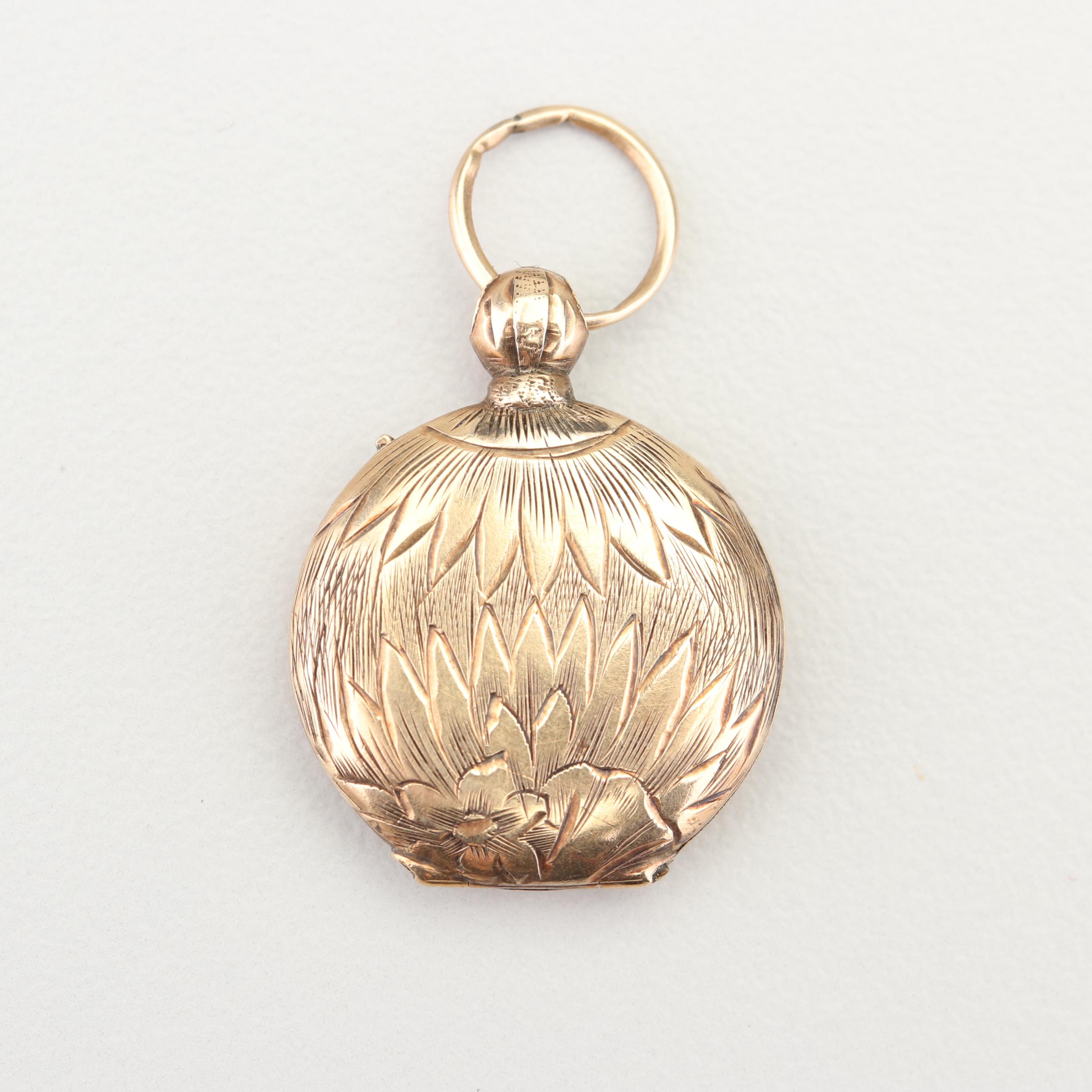 14K Yellow Gold Mourning Hair Locket
