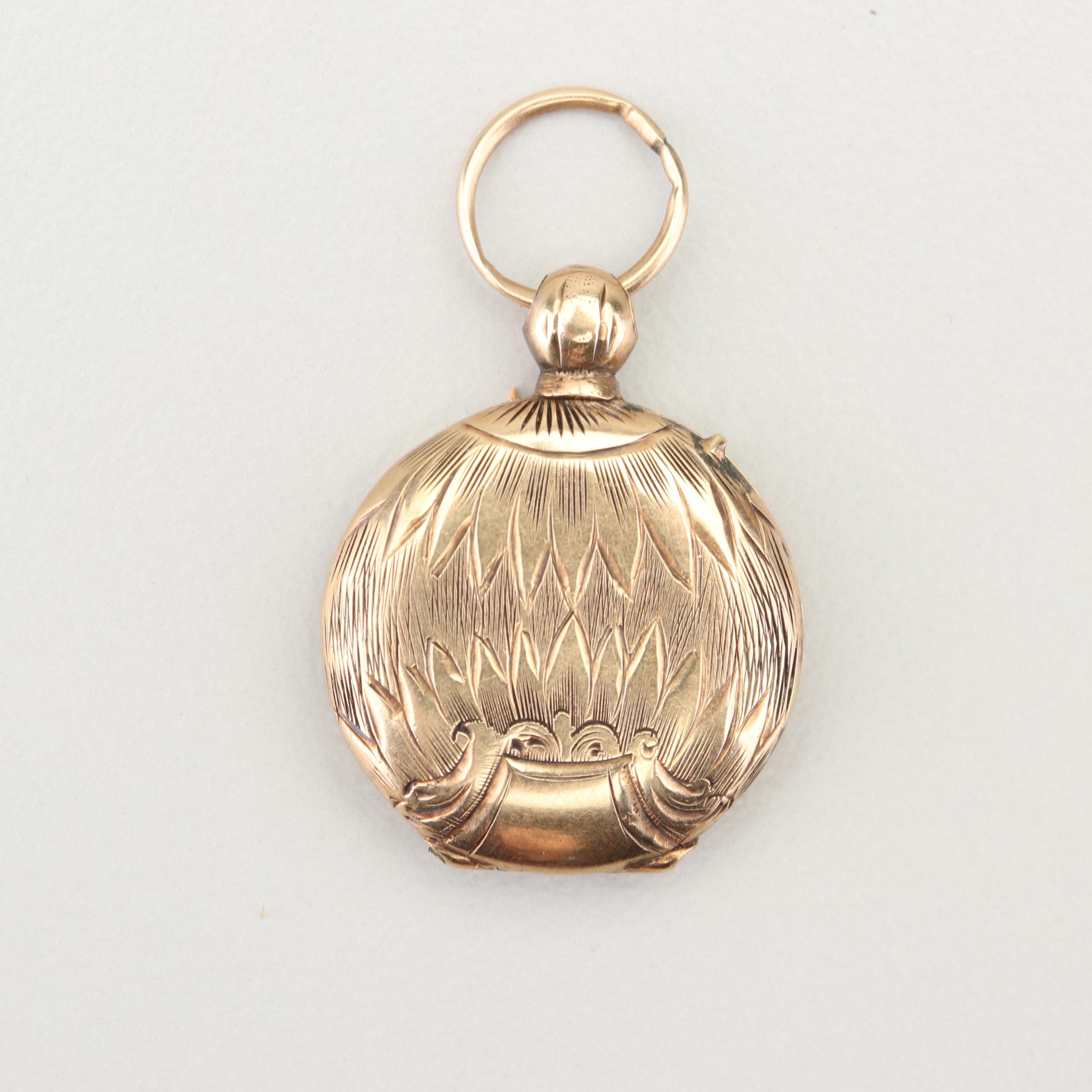 14K Yellow Gold Mourning Hair Locket