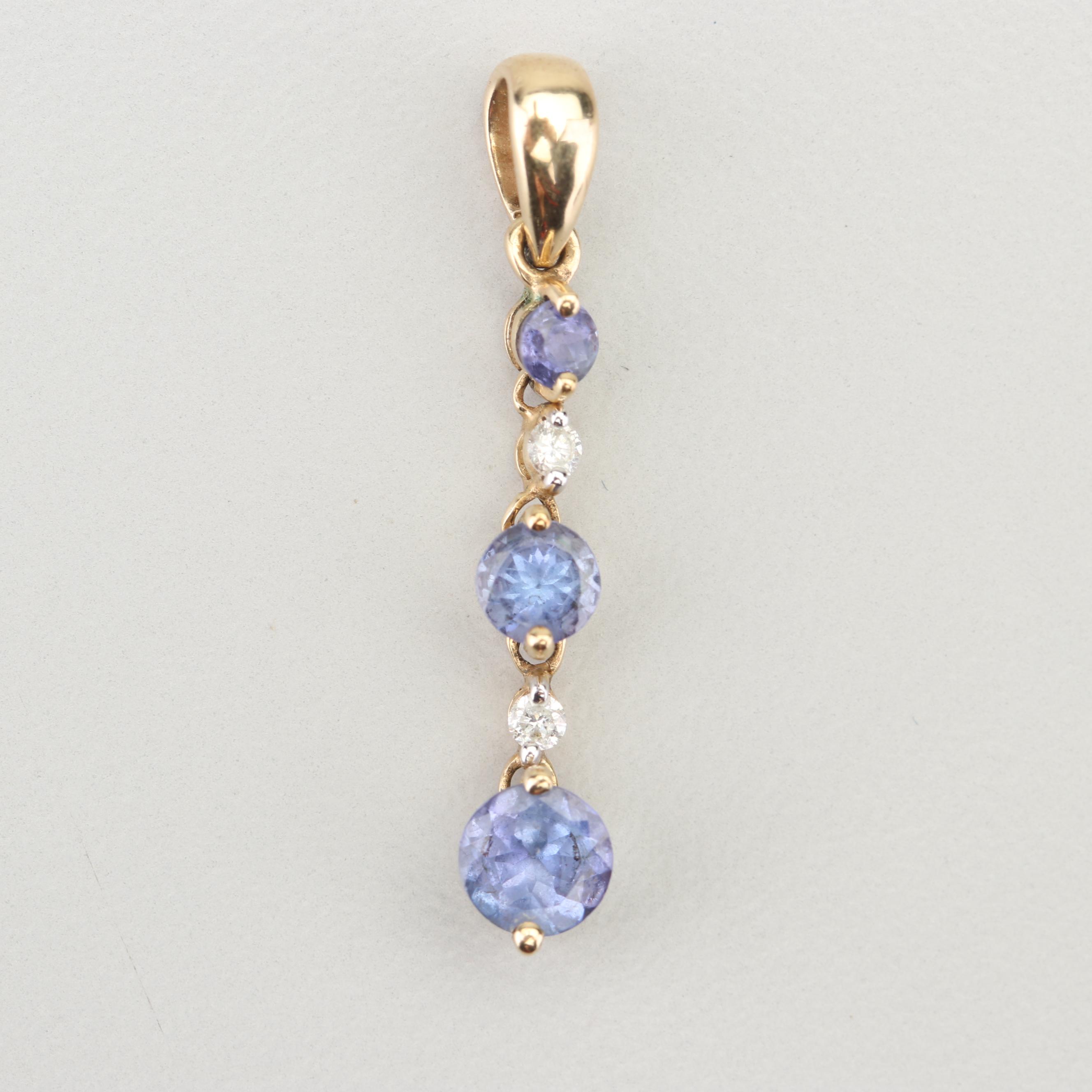 10K Yellow Gold Synthetic Tanzanite and Cubic Zirconia Pendant