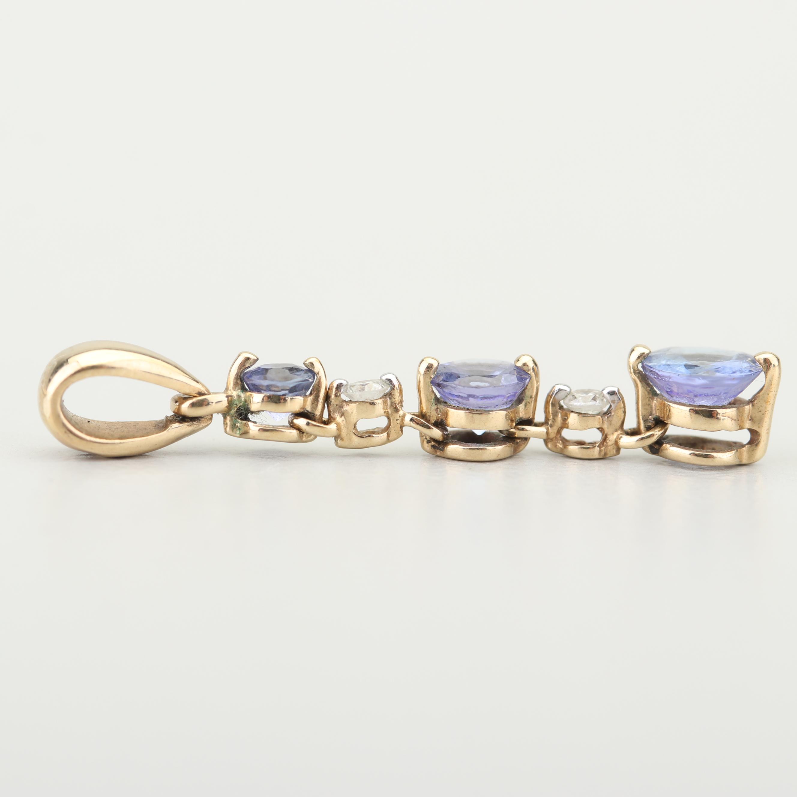 10K Yellow Gold Synthetic Tanzanite and Cubic Zirconia Pendant