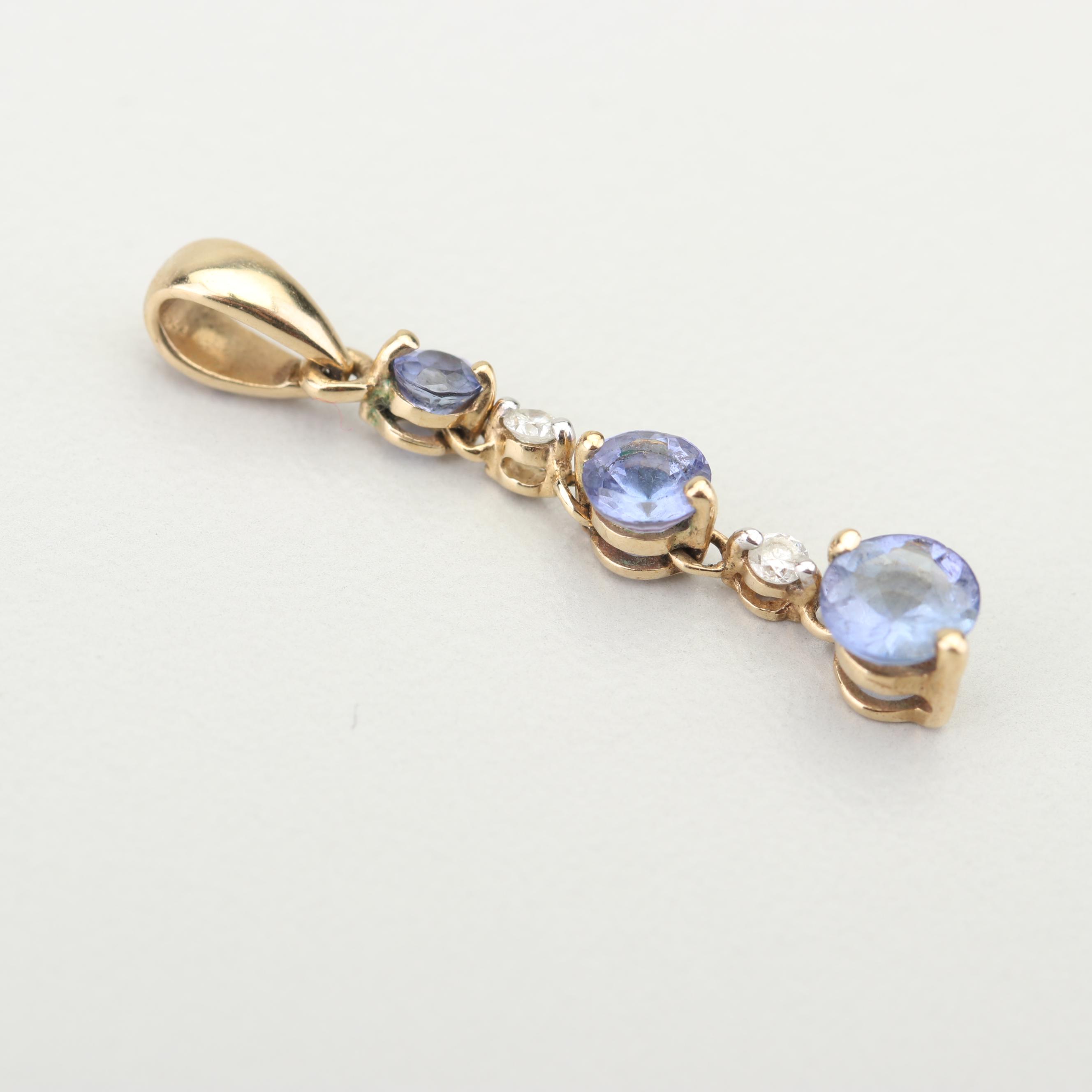 10K Yellow Gold Synthetic Tanzanite and Cubic Zirconia Pendant