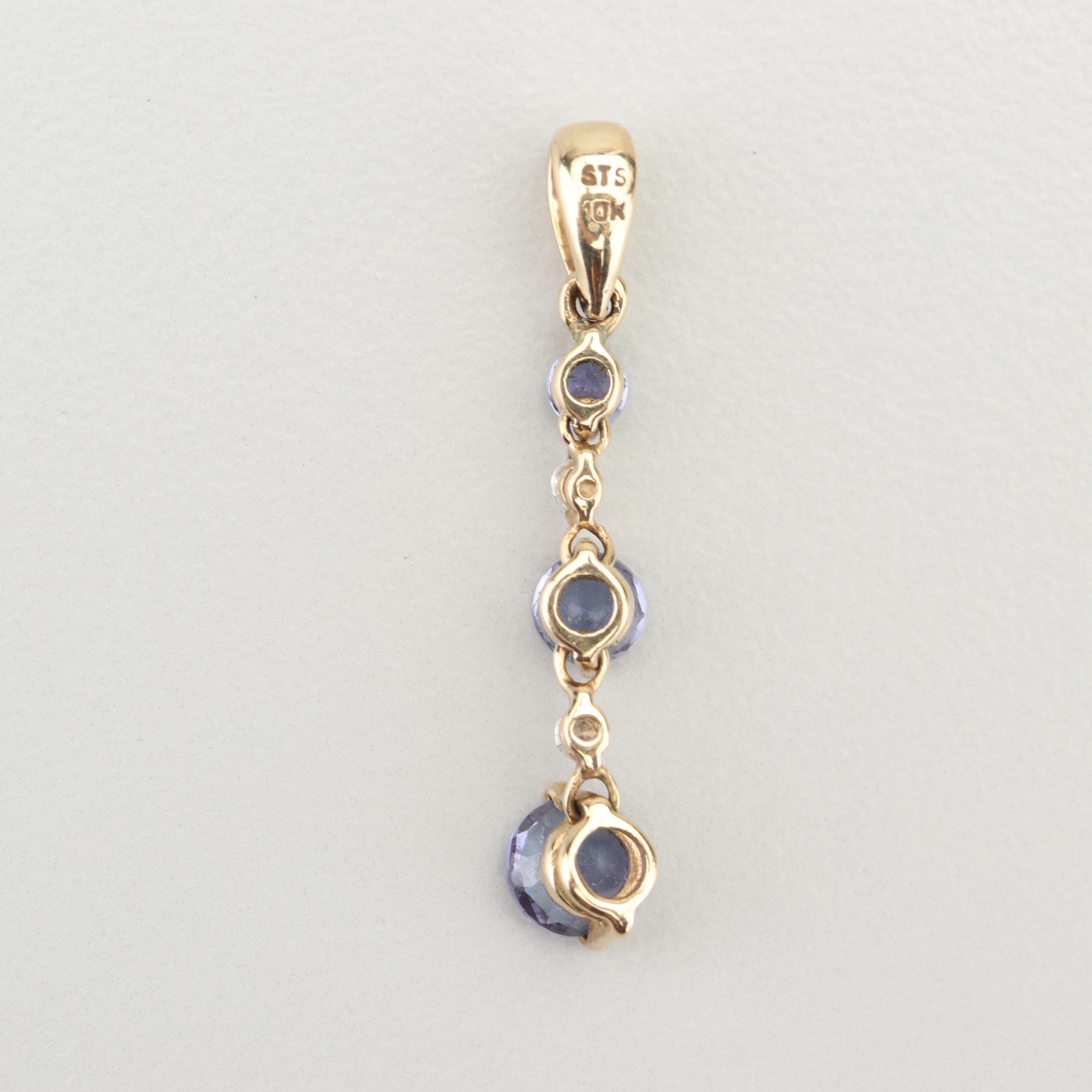 10K Yellow Gold Synthetic Tanzanite and Cubic Zirconia Pendant