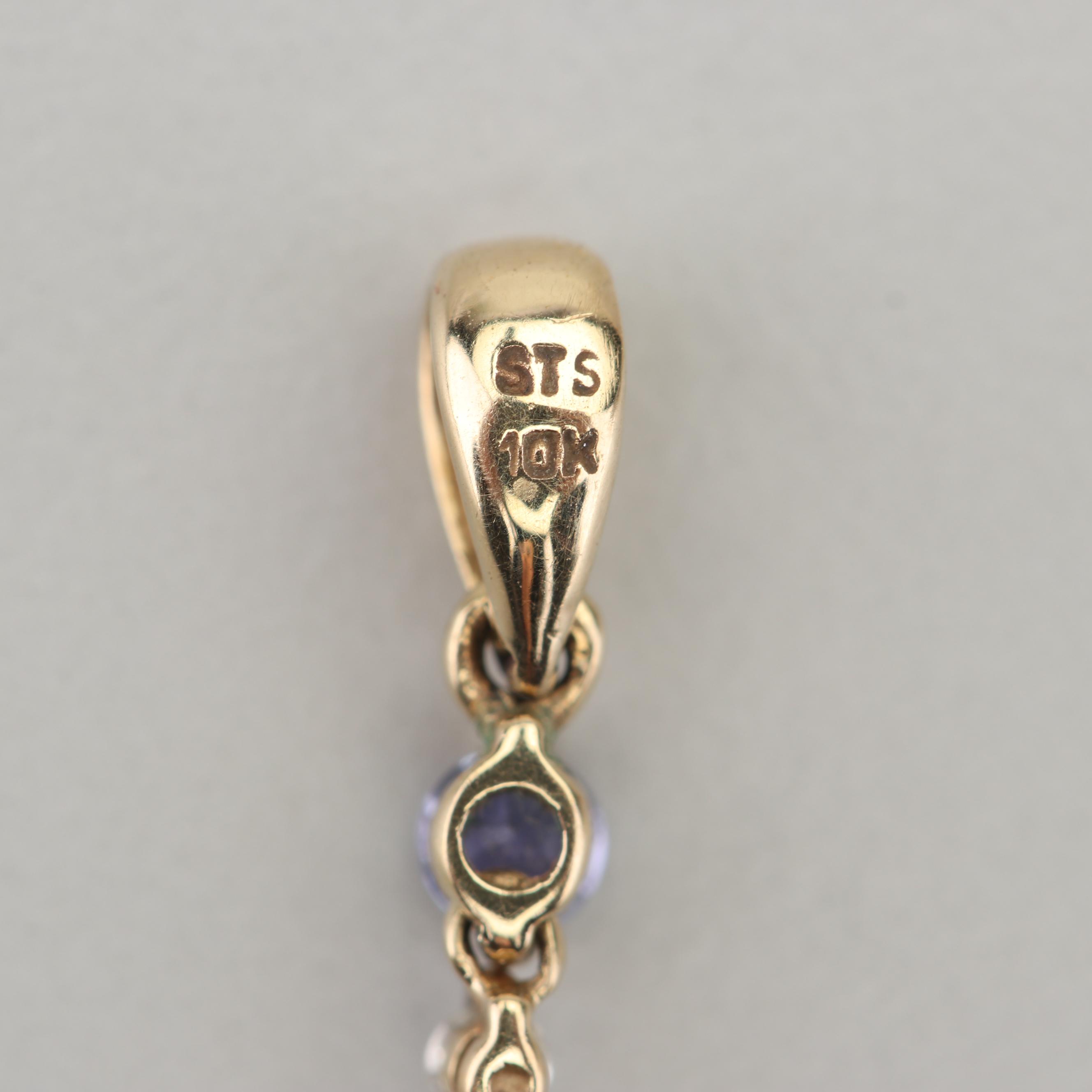 10K Yellow Gold Synthetic Tanzanite and Cubic Zirconia Pendant
