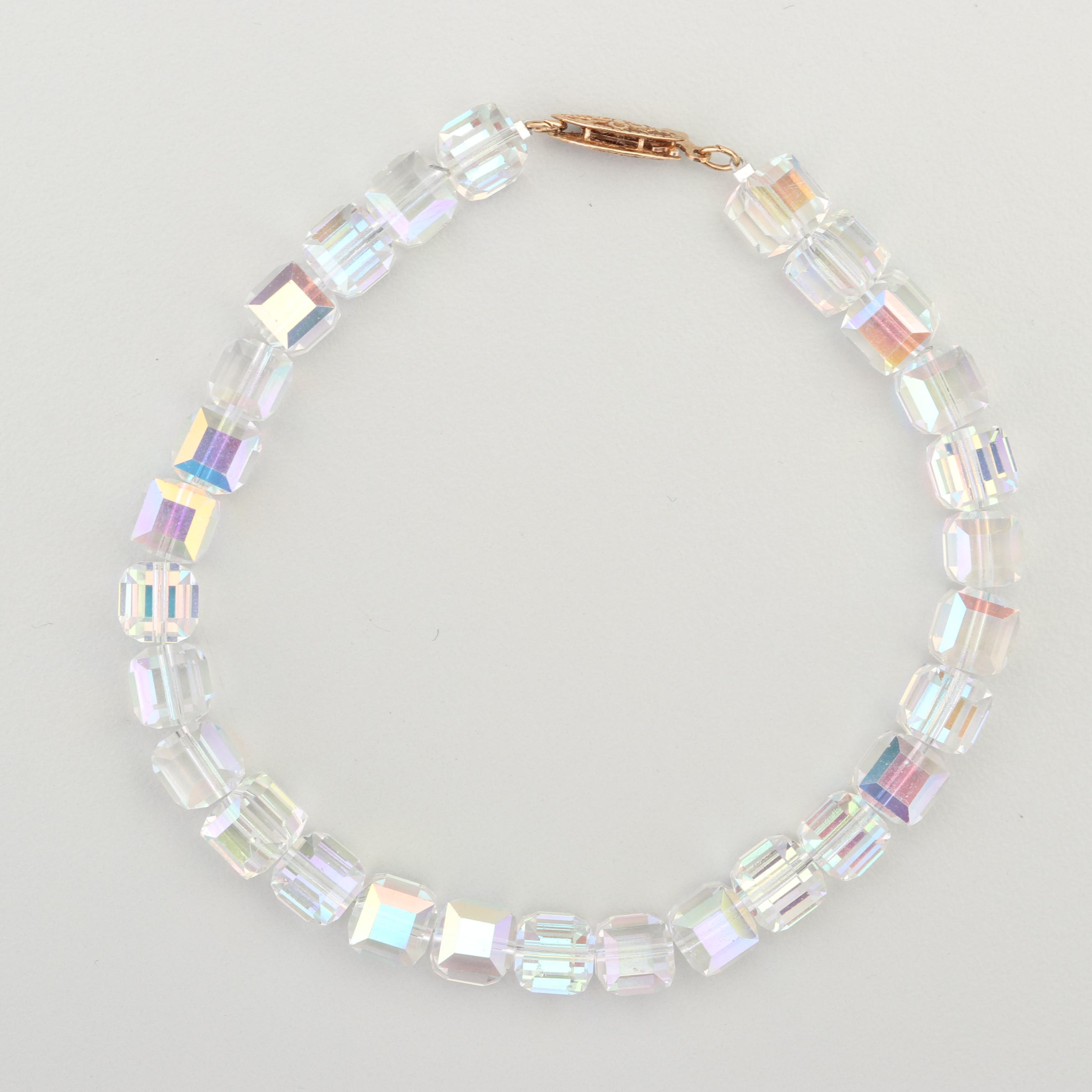 Faceted Crystal Bracelet with 14K Yellow Gold Clasp