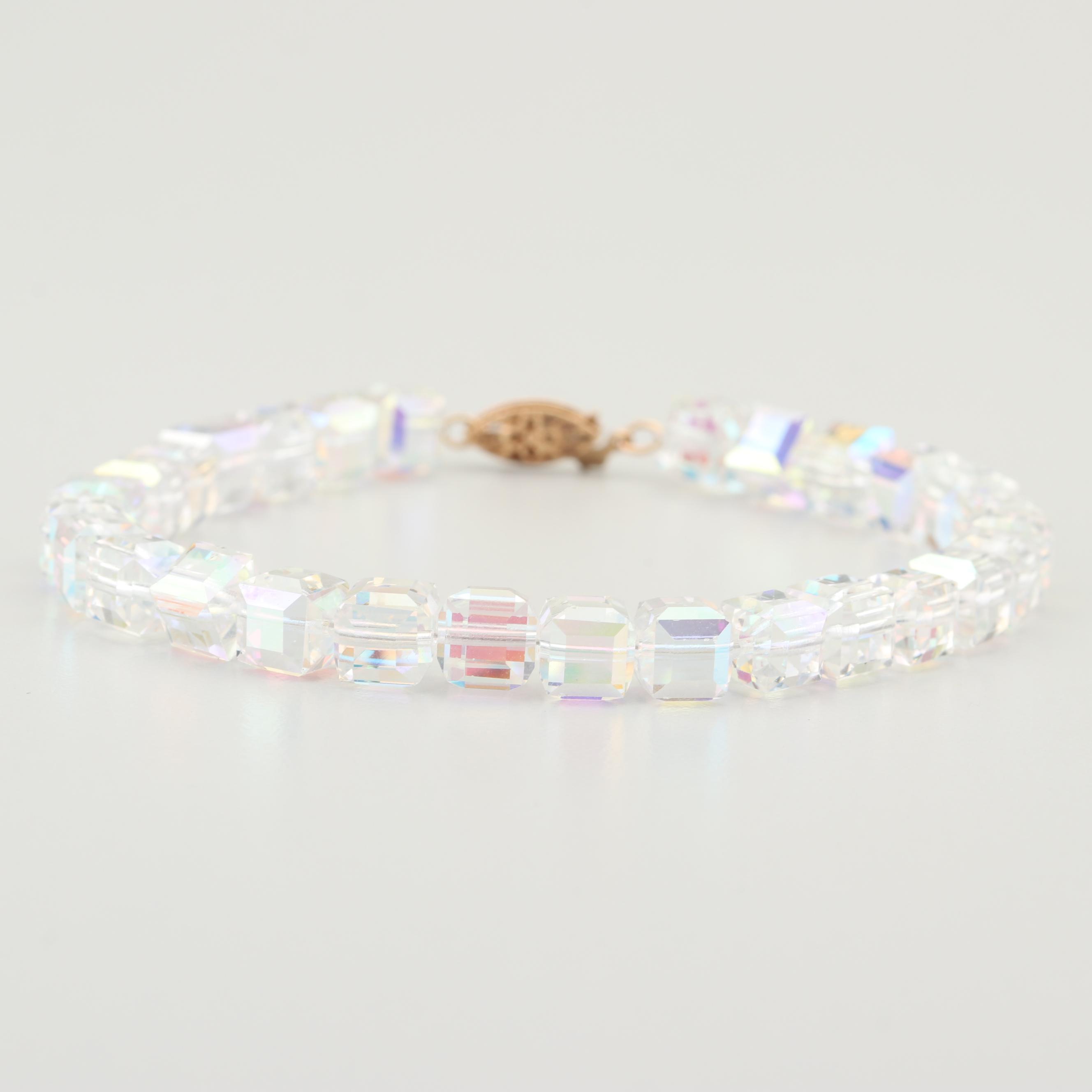 Faceted Crystal Bracelet with 14K Yellow Gold Clasp