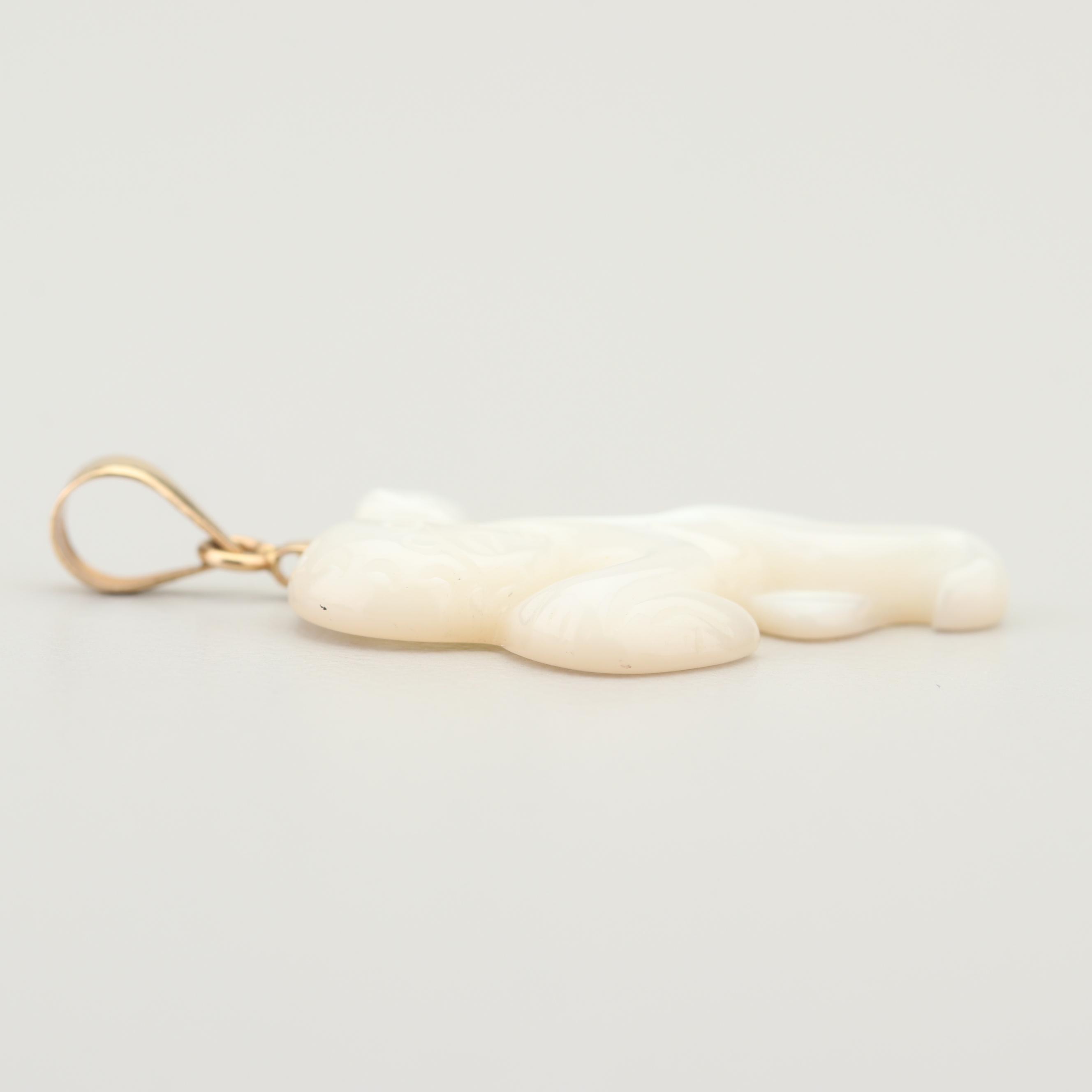 14K Yellow Gold and Carved Mother of Pearl Angel Pendant