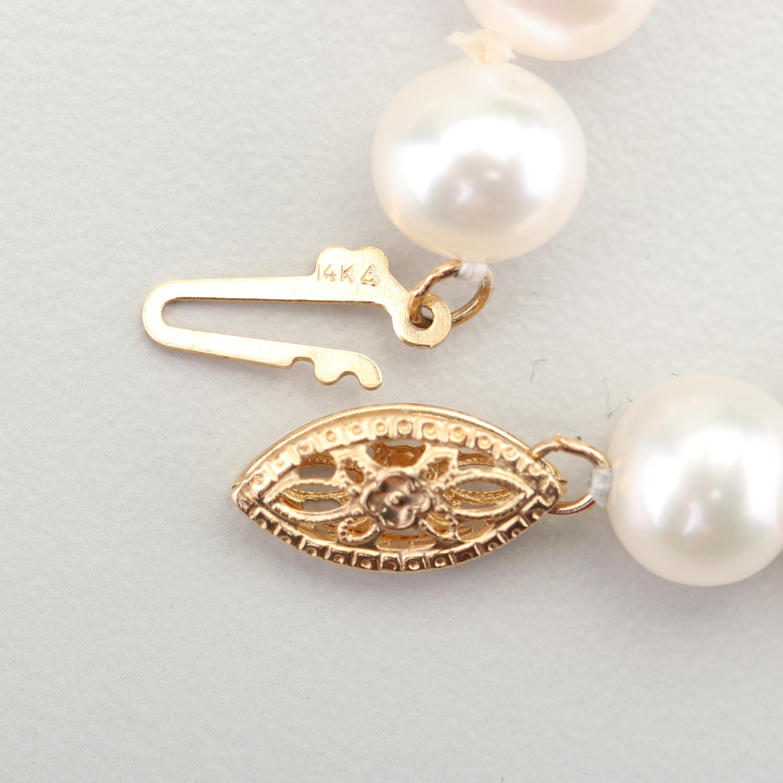 Freshwater Pearl Necklace with Enameled Pendant and 14K Yellow Gold Clasp