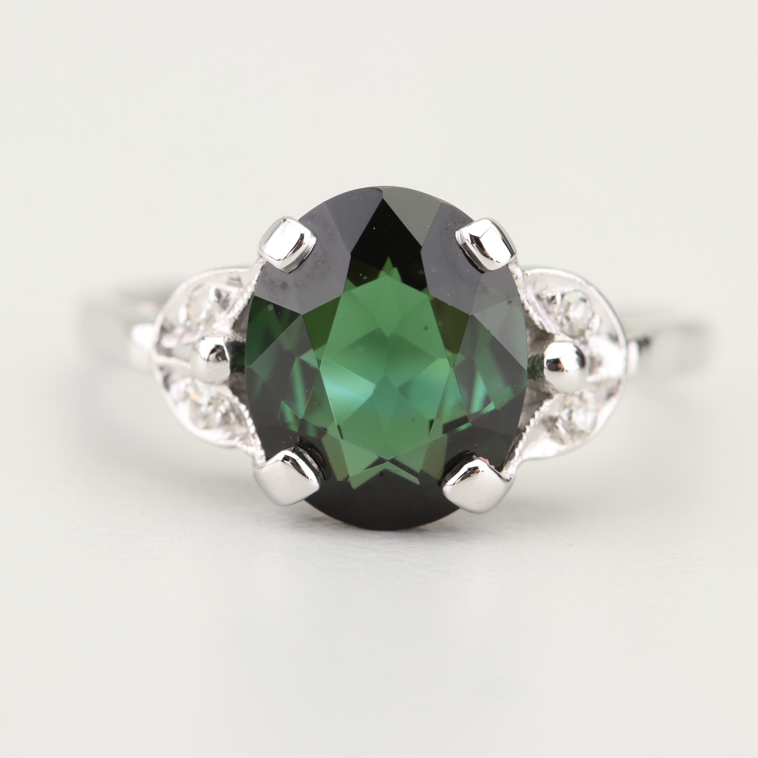 14K White Gold 2.00 CT Tourmaline and Sapphire Ring