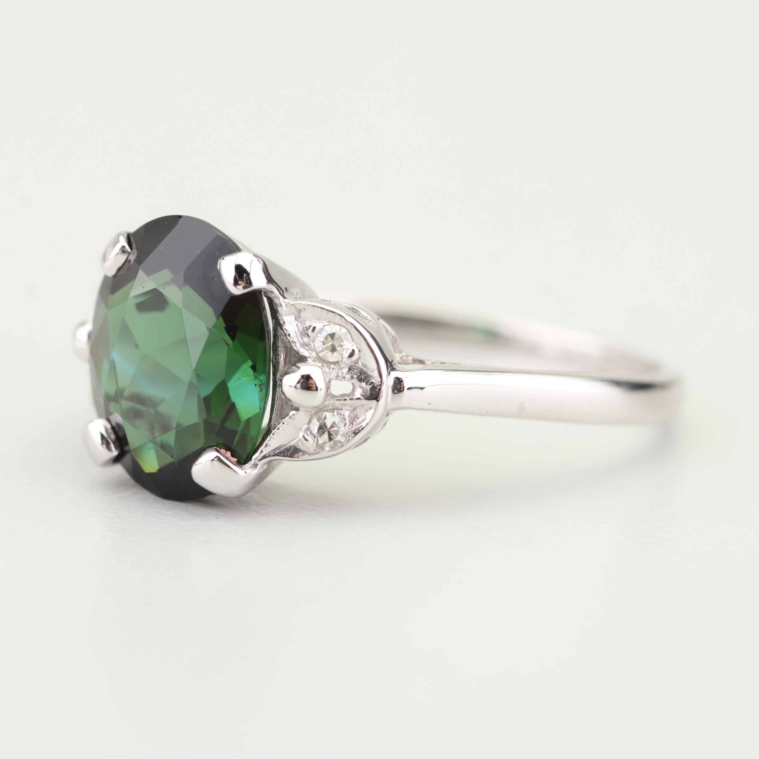 14K White Gold 2.00 CT Tourmaline and Sapphire Ring
