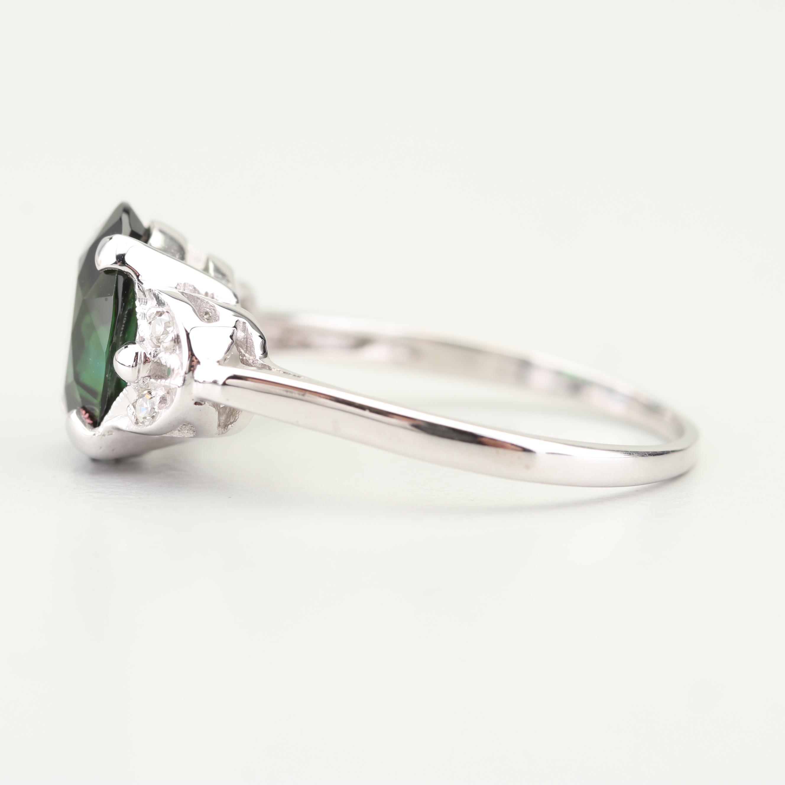 14K White Gold 2.00 CT Tourmaline and Sapphire Ring