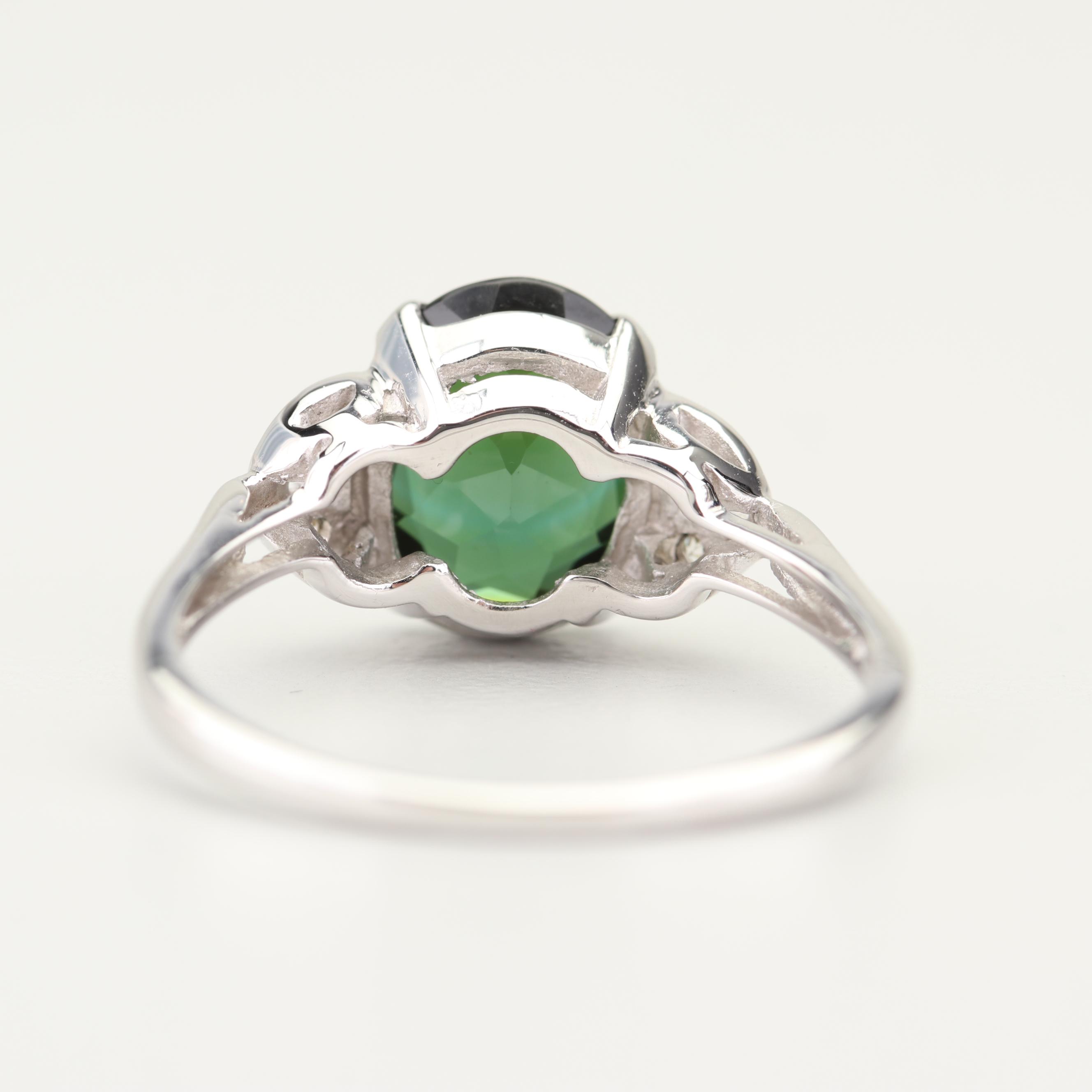 14K White Gold 2.00 CT Tourmaline and Sapphire Ring