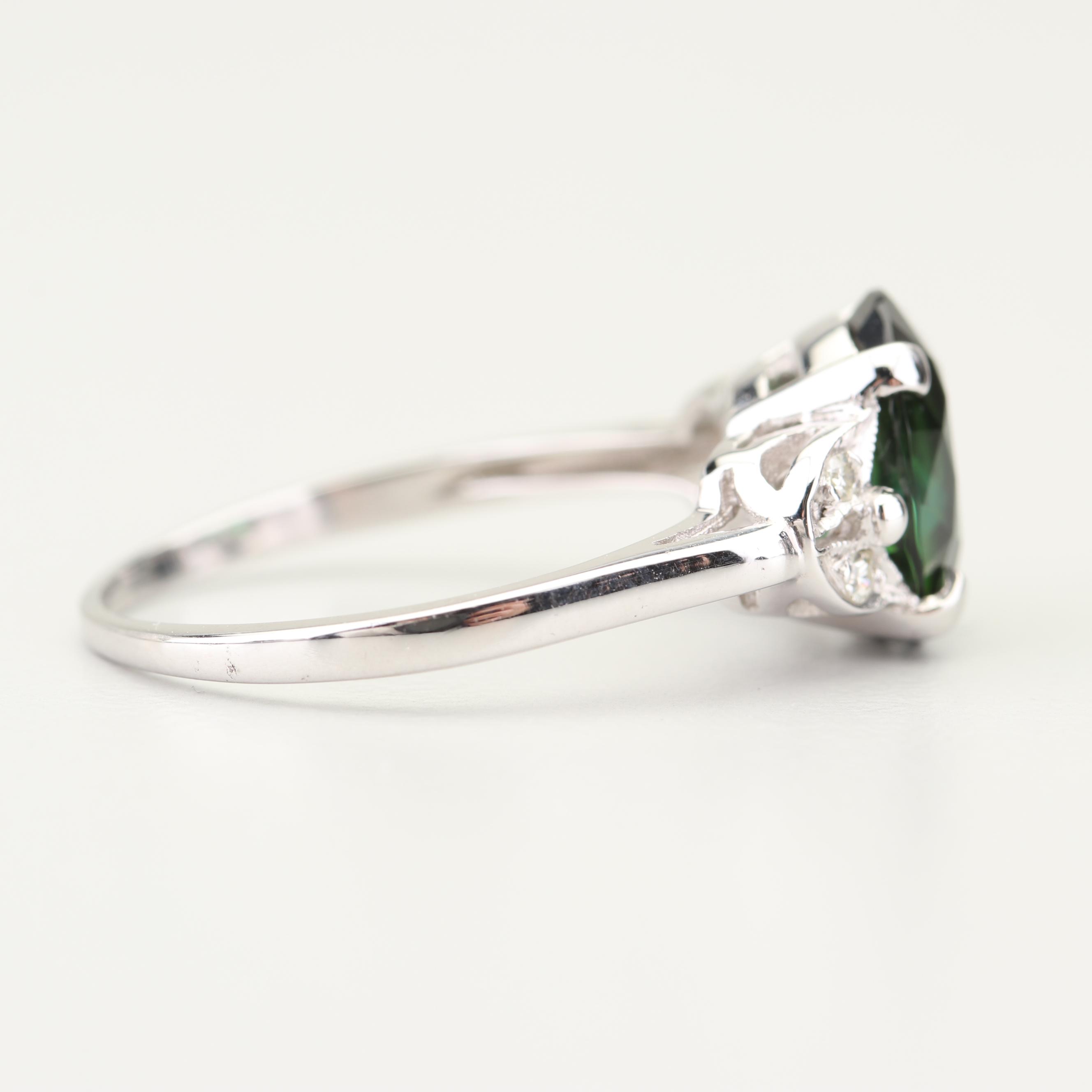 14K White Gold 2.00 CT Tourmaline and Sapphire Ring