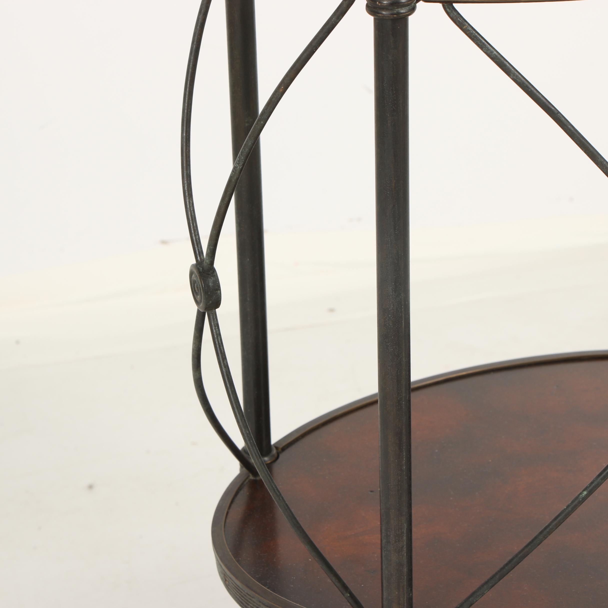 Italian Stained Oak and Metal Two-Tier Side Table on Casters, Late 20th Century