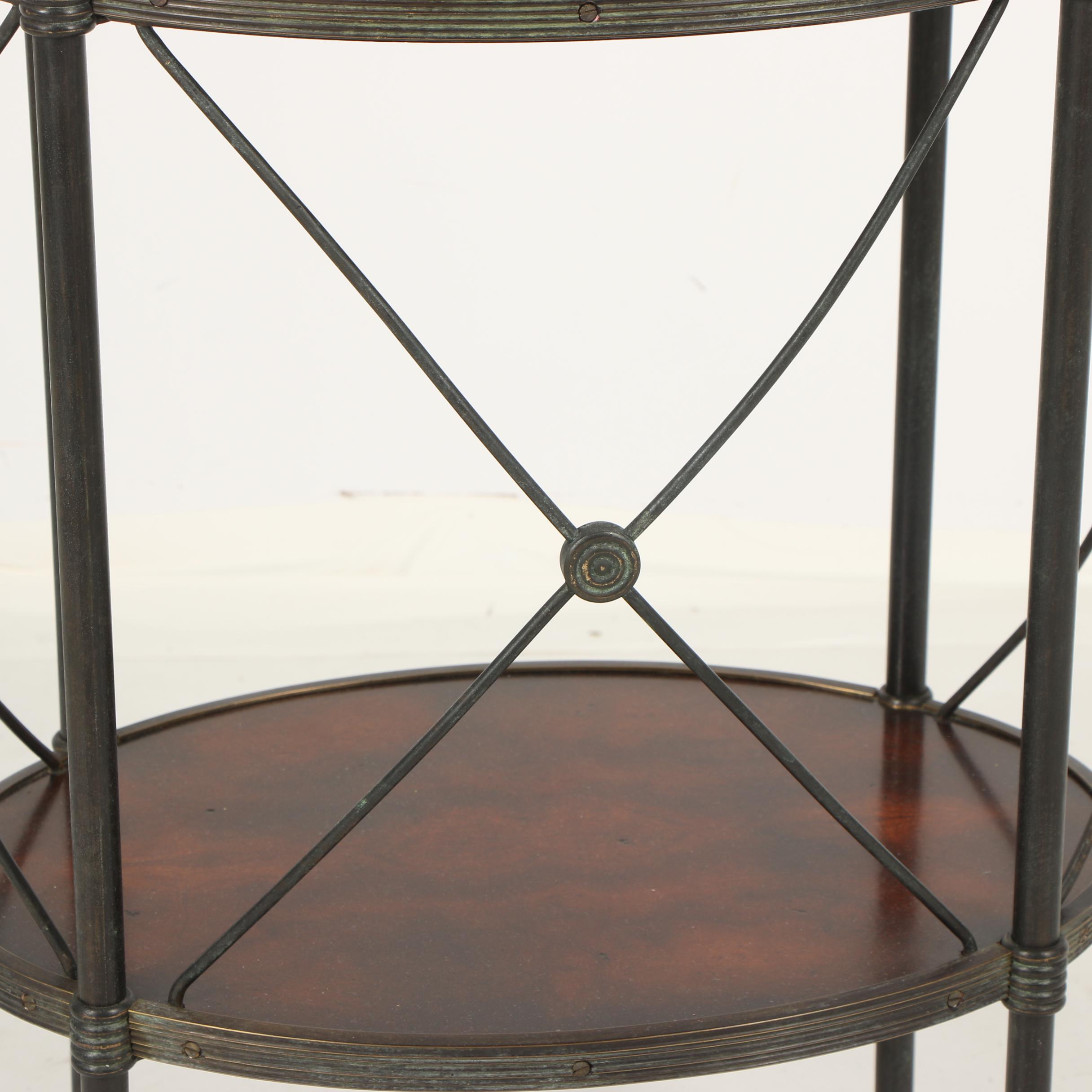 Italian Stained Oak and Metal Two-Tier Side Table on Casters, Late 20th Century