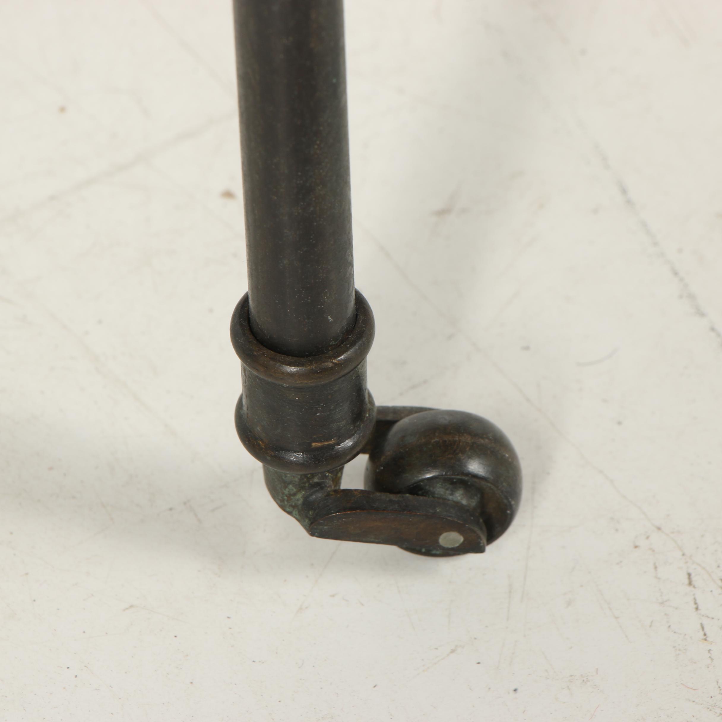 Italian Stained Oak and Metal Two-Tier Side Table on Casters, Late 20th Century