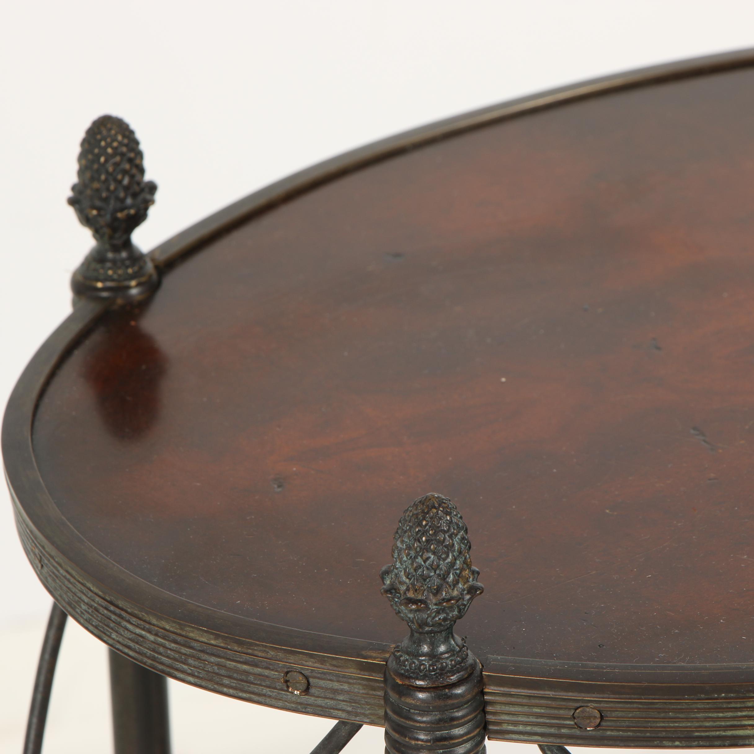 Italian Stained Oak and Metal Two-Tier Side Table on Casters, Late 20th Century