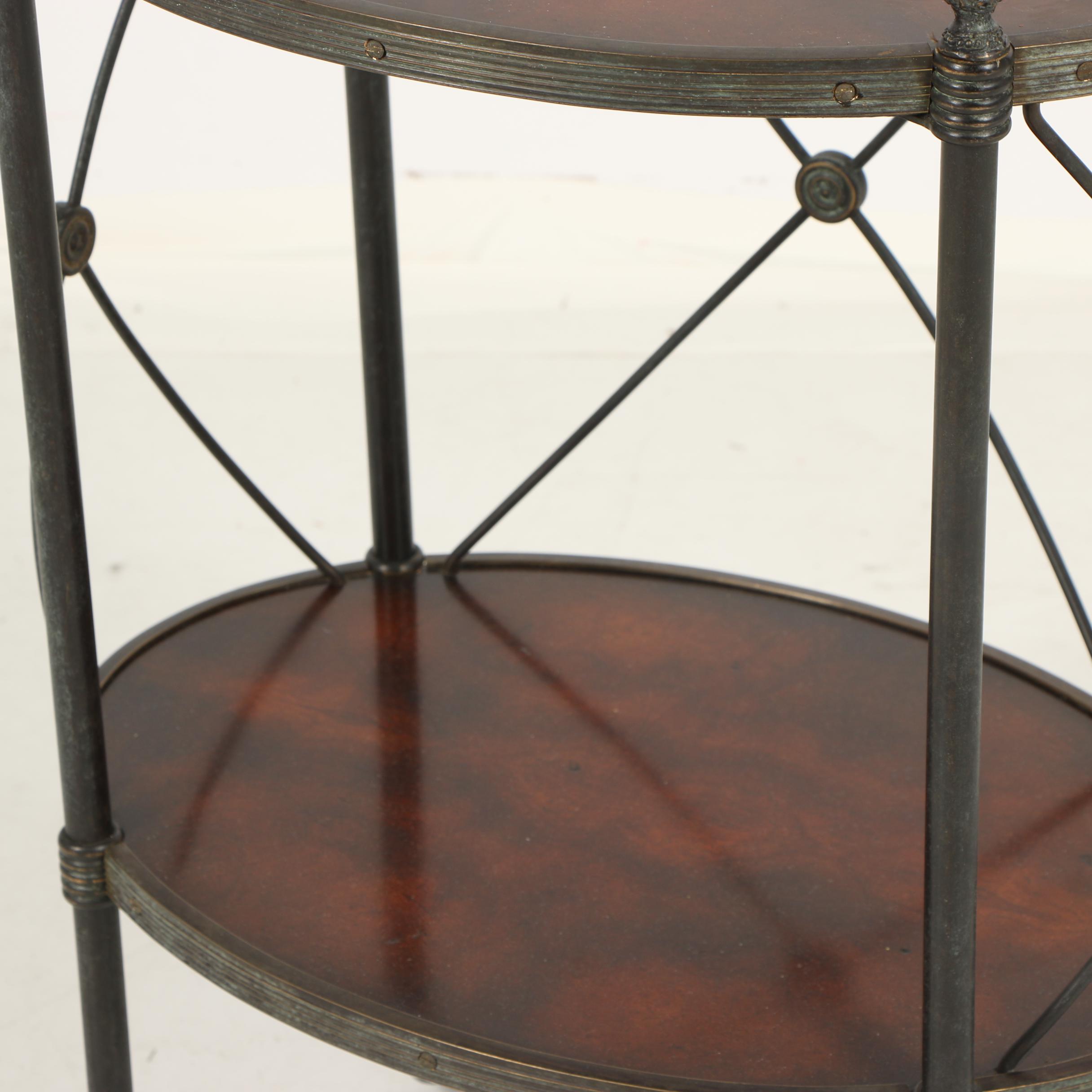 Italian Stained Oak and Metal Two-Tier Side Table on Casters, Late 20th Century