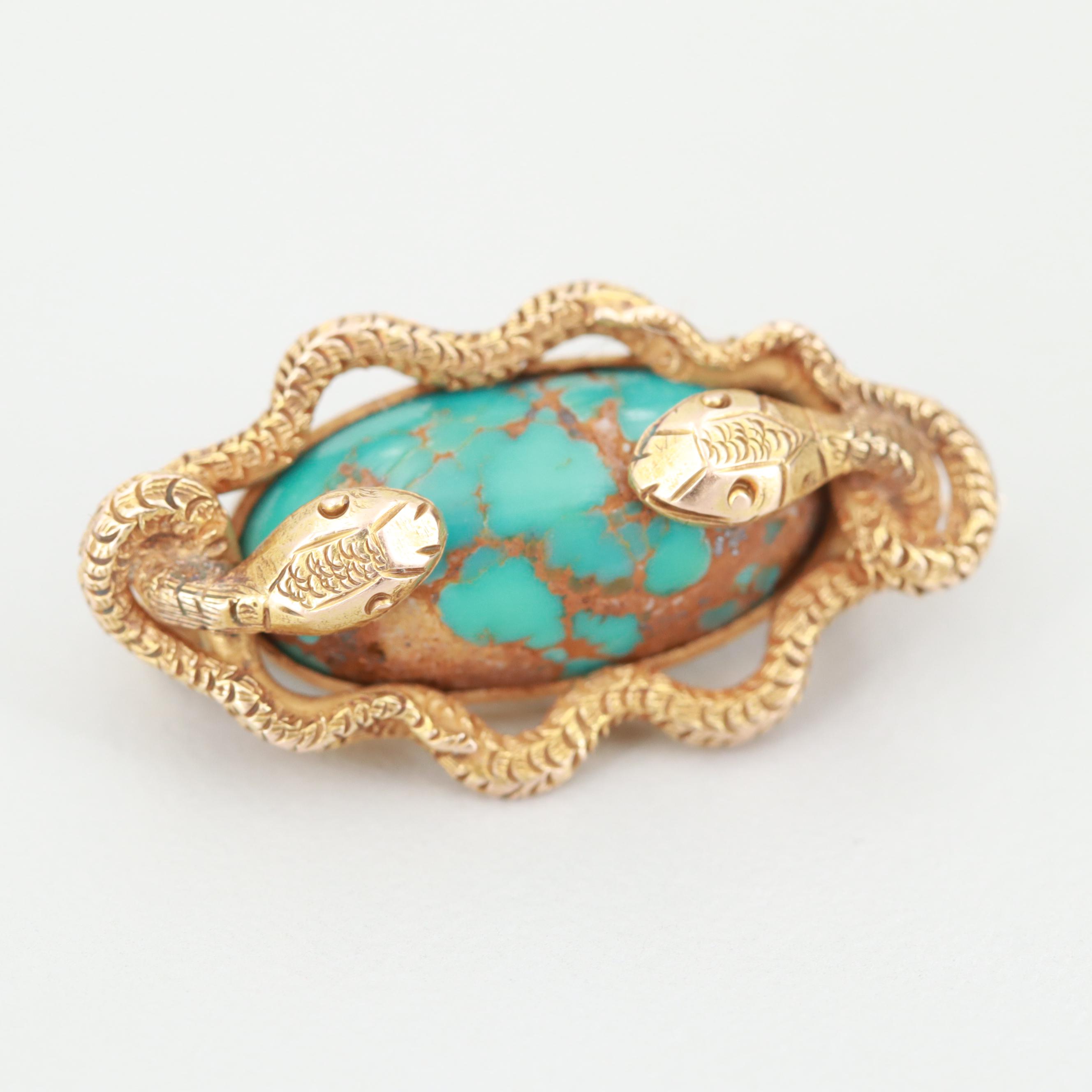 Victorian Kohn & Co. 14K Yellow Gold Turquoise Brooch